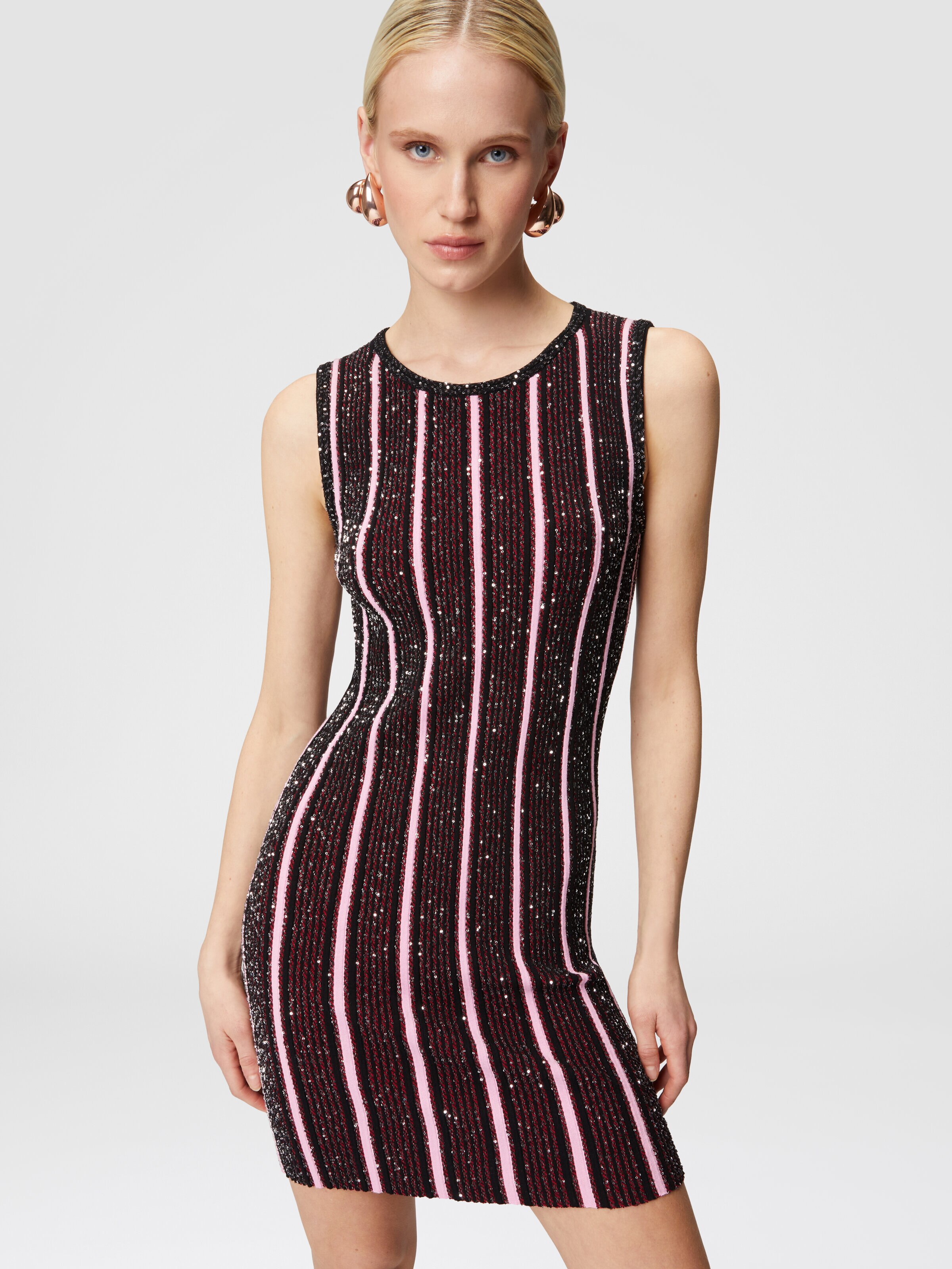 Ribbed striped mini-dress with sequins, Red  & Black - 3