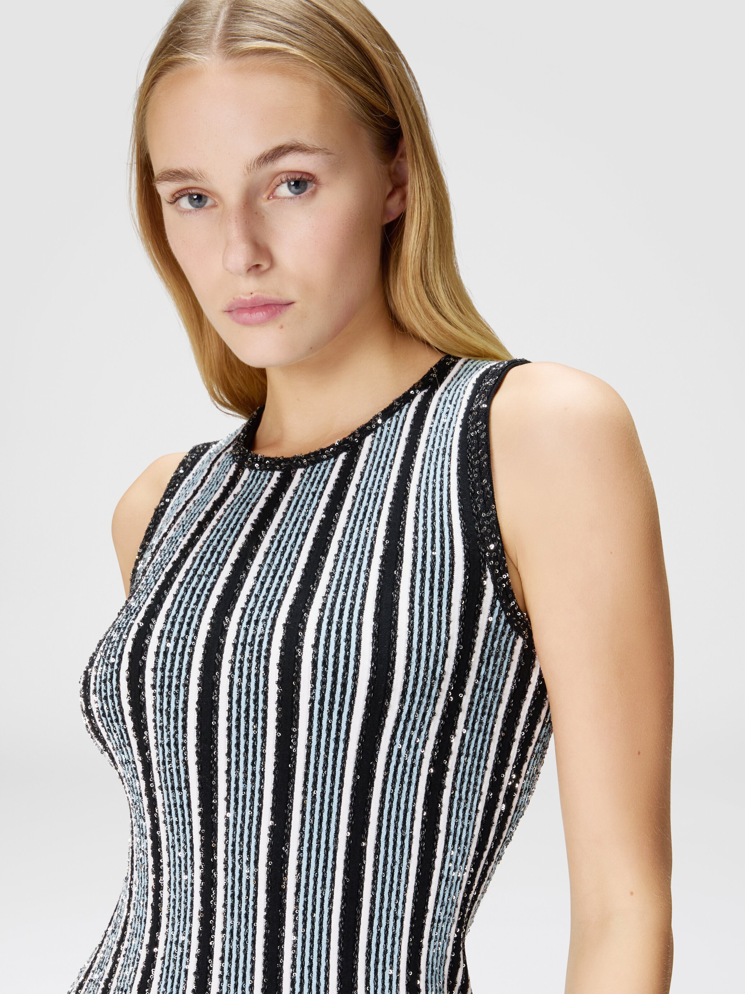 Ribbed striped mini-dress with sequins, Black & Light Blue - 4