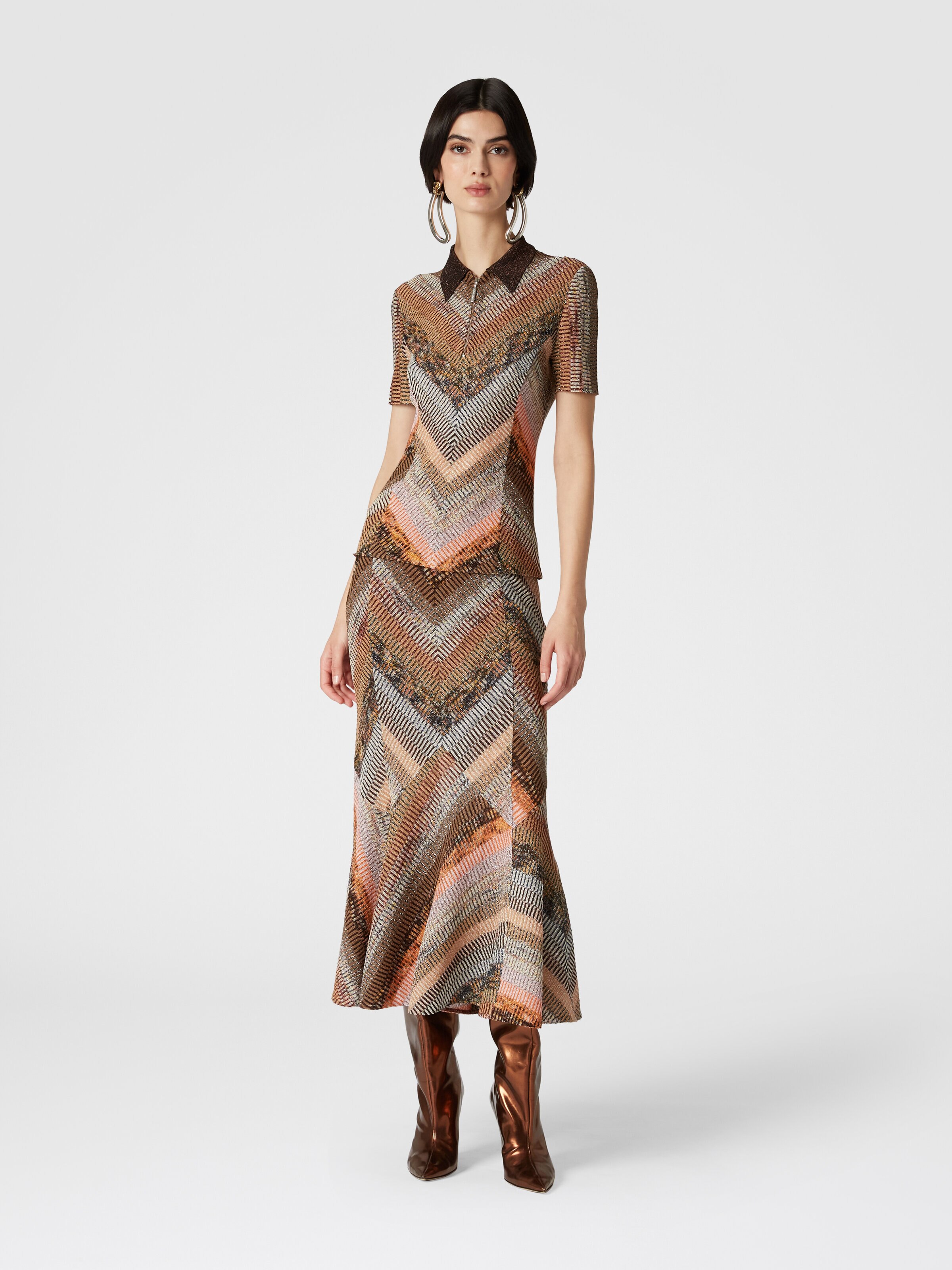Jupe midi évasée en lamé effet patchwork, Multicolore  - 1