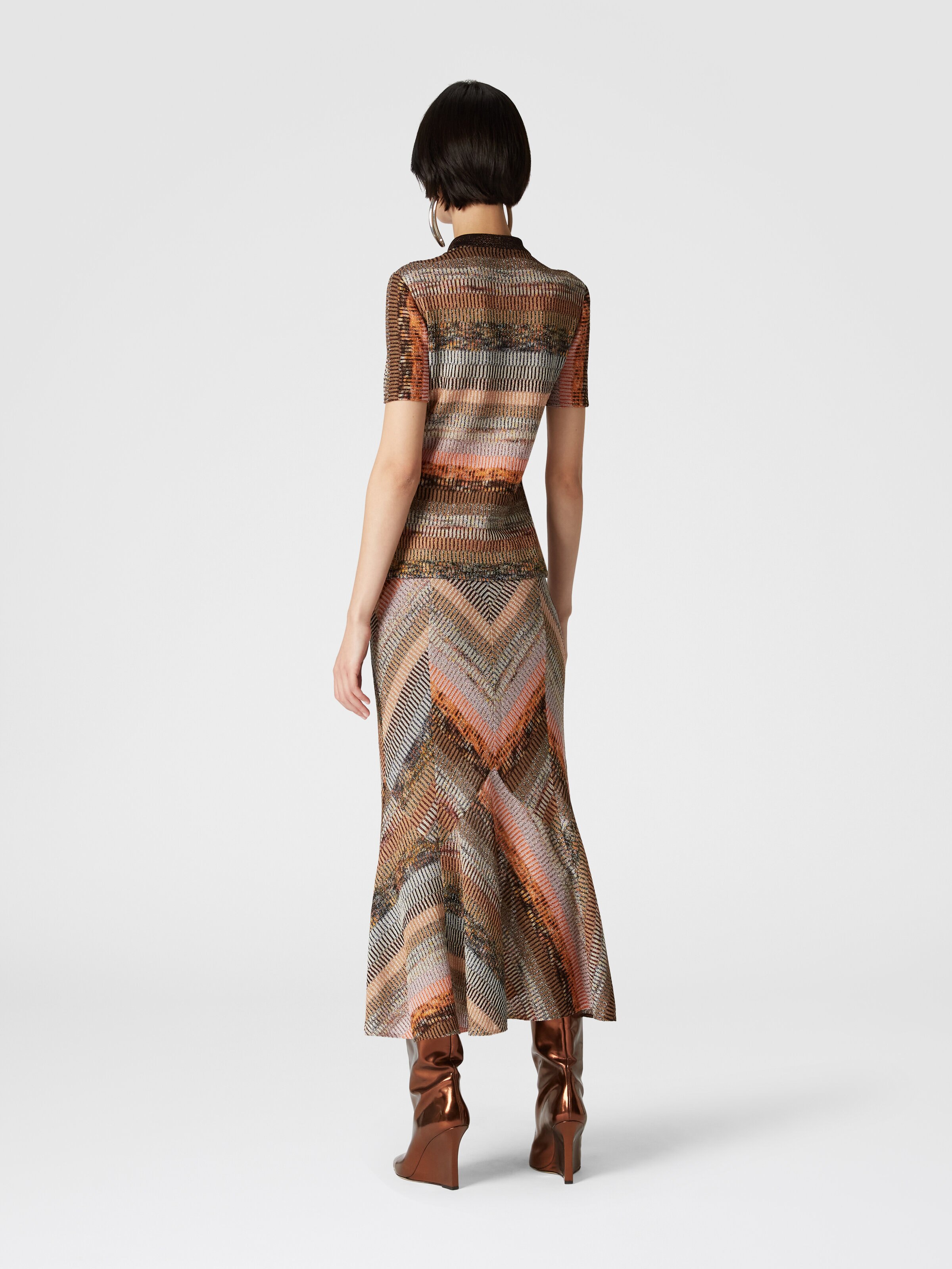 Jupe midi évasée en lamé effet patchwork, Multicolore  - 2