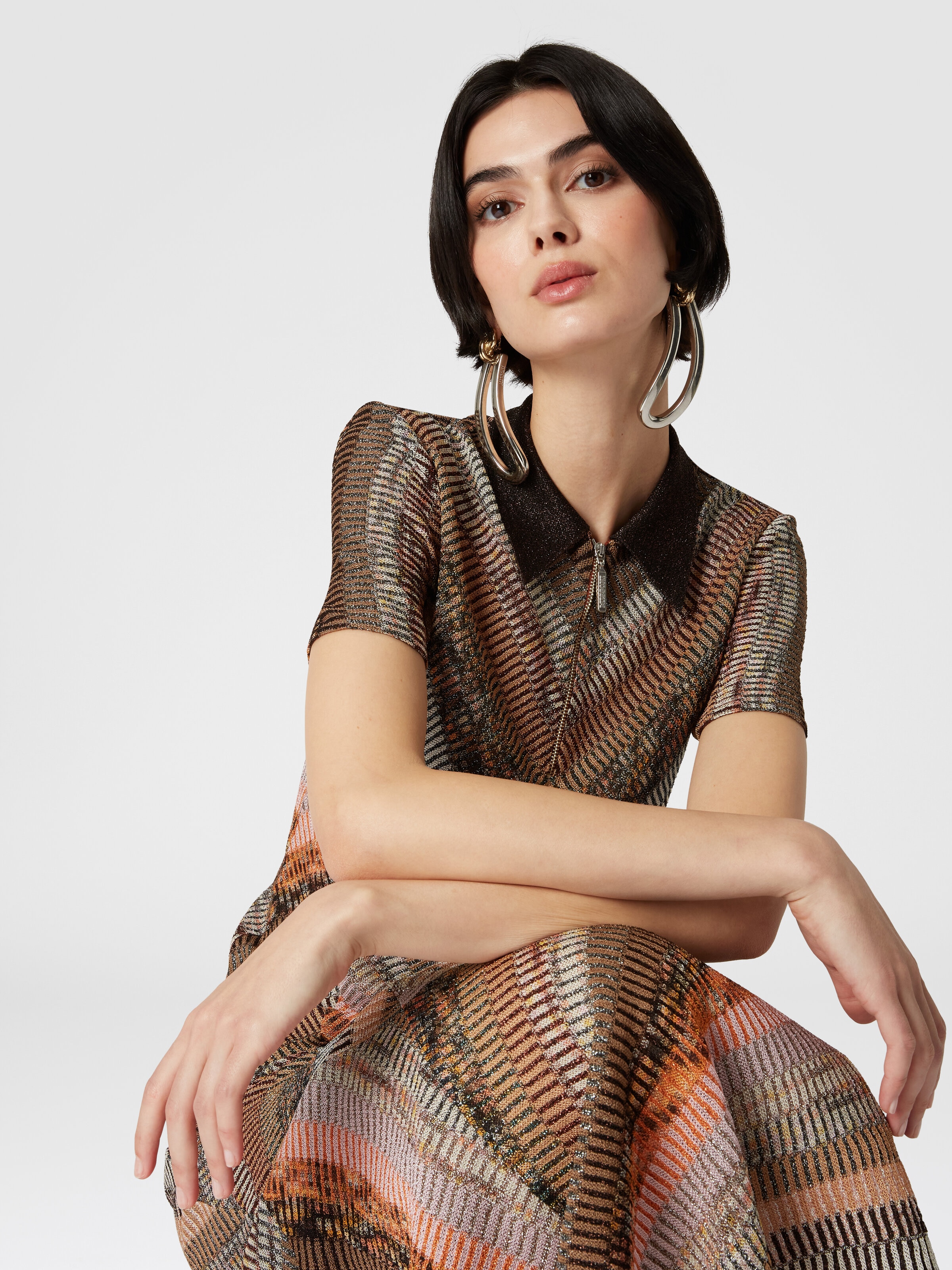 Jupe midi évasée en lamé effet patchwork, Multicolore  - 3