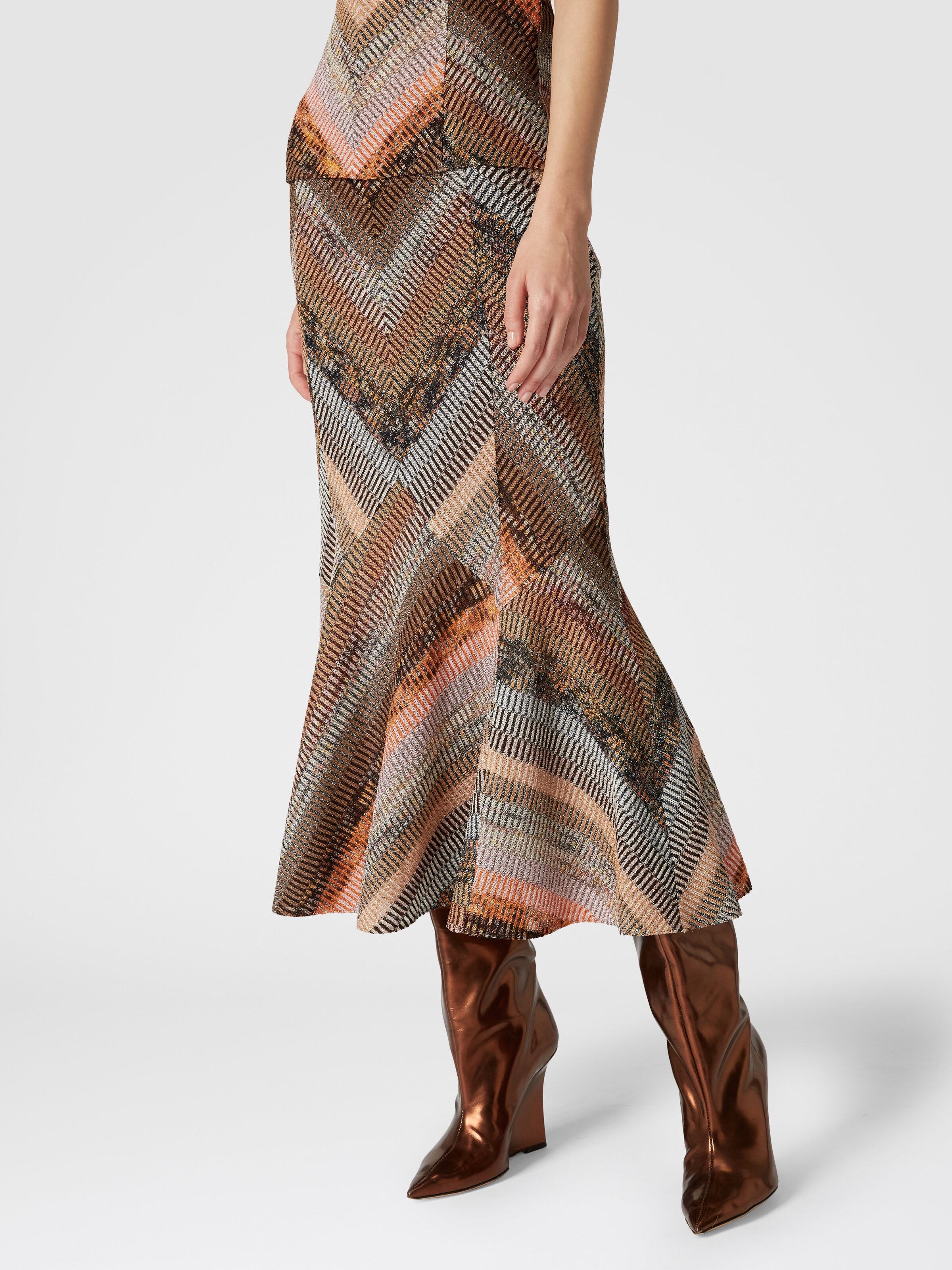 Jupe midi évasée en lamé effet patchwork, Multicolore  - 4