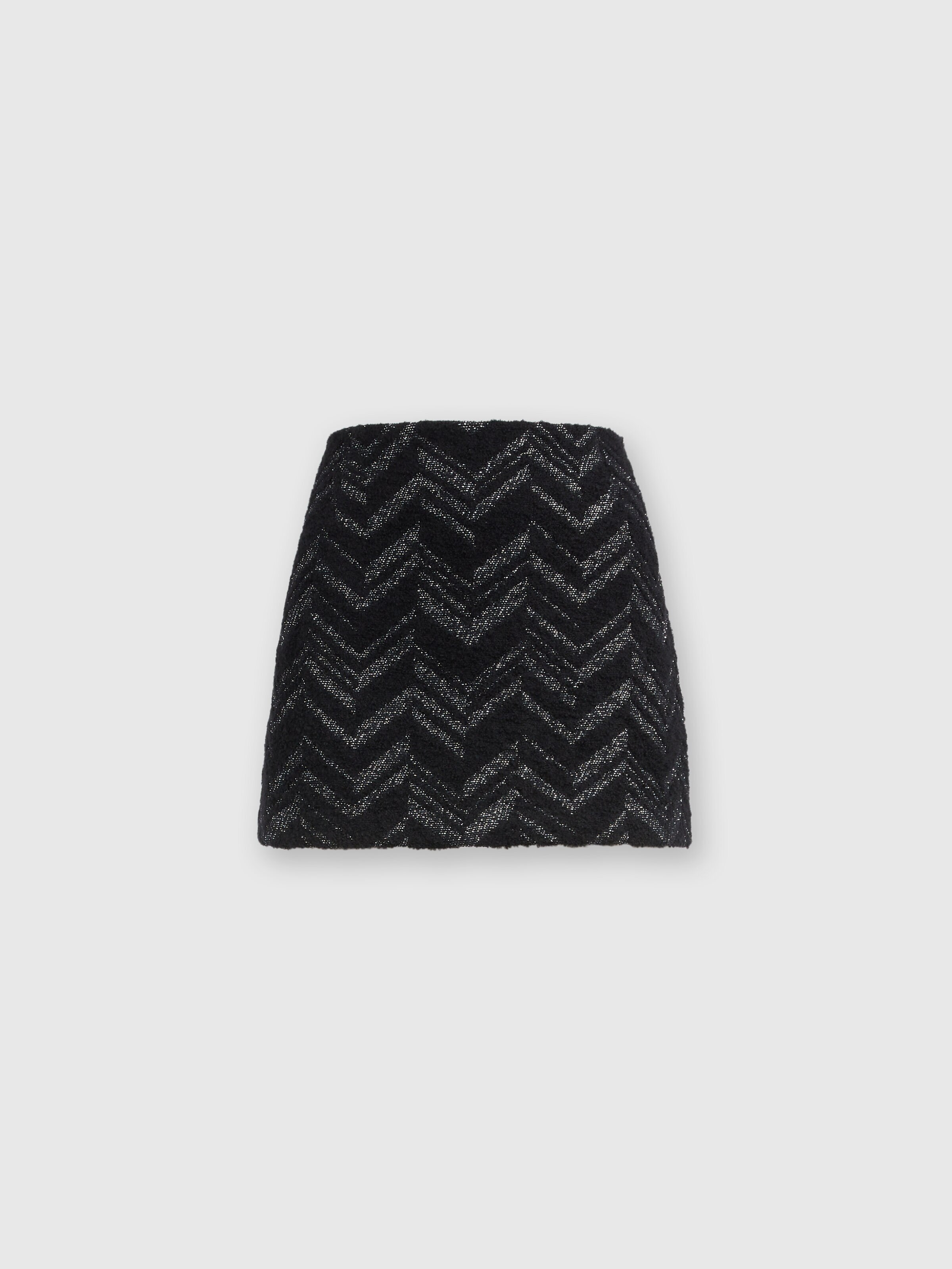 Bouclé mini skirt with lamé chevron motif, Black & Multicoloured  - 0