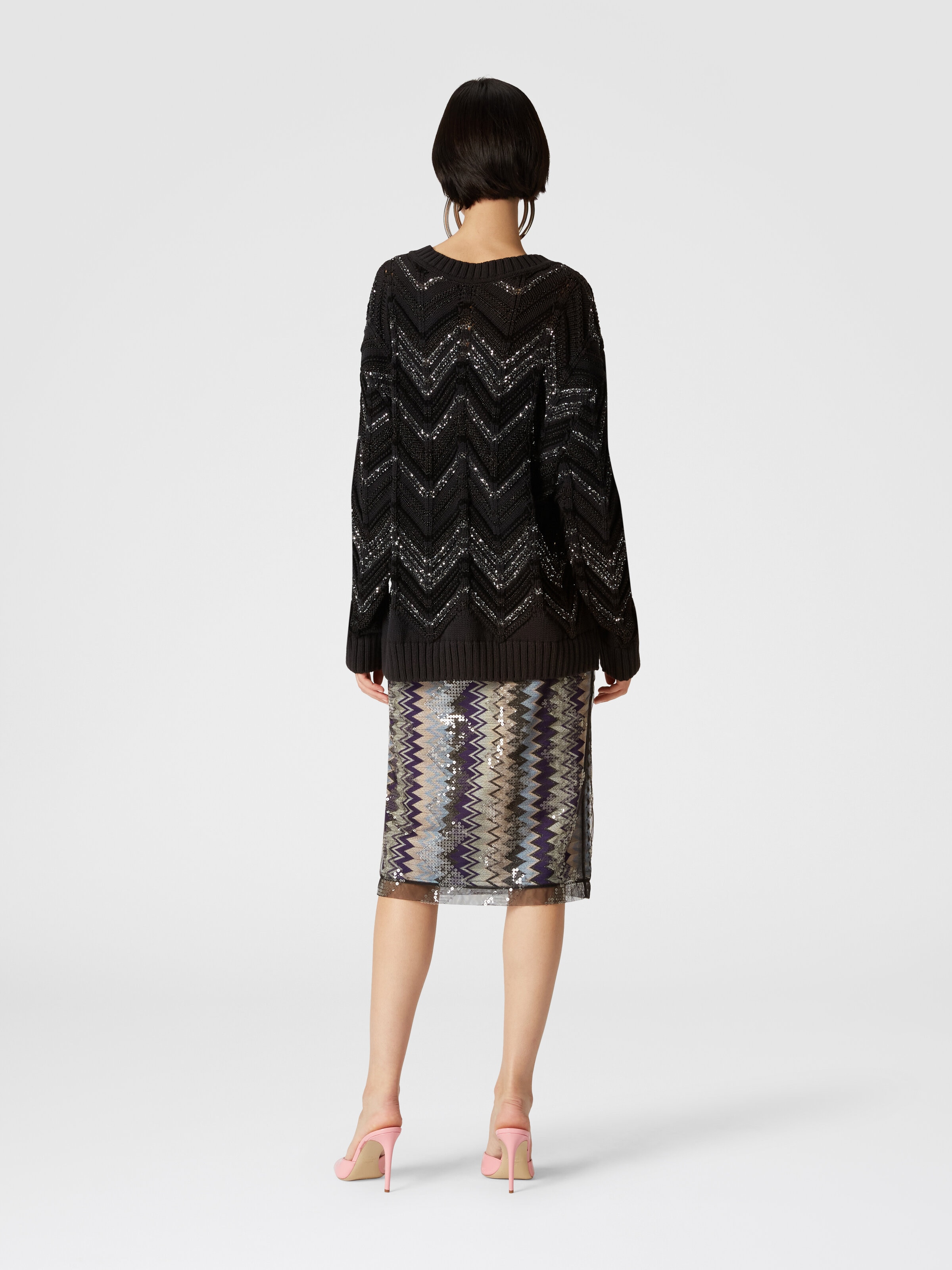 Falda midi de tubo de tul en zig zag con lentejuelas, Multicolor  - 2