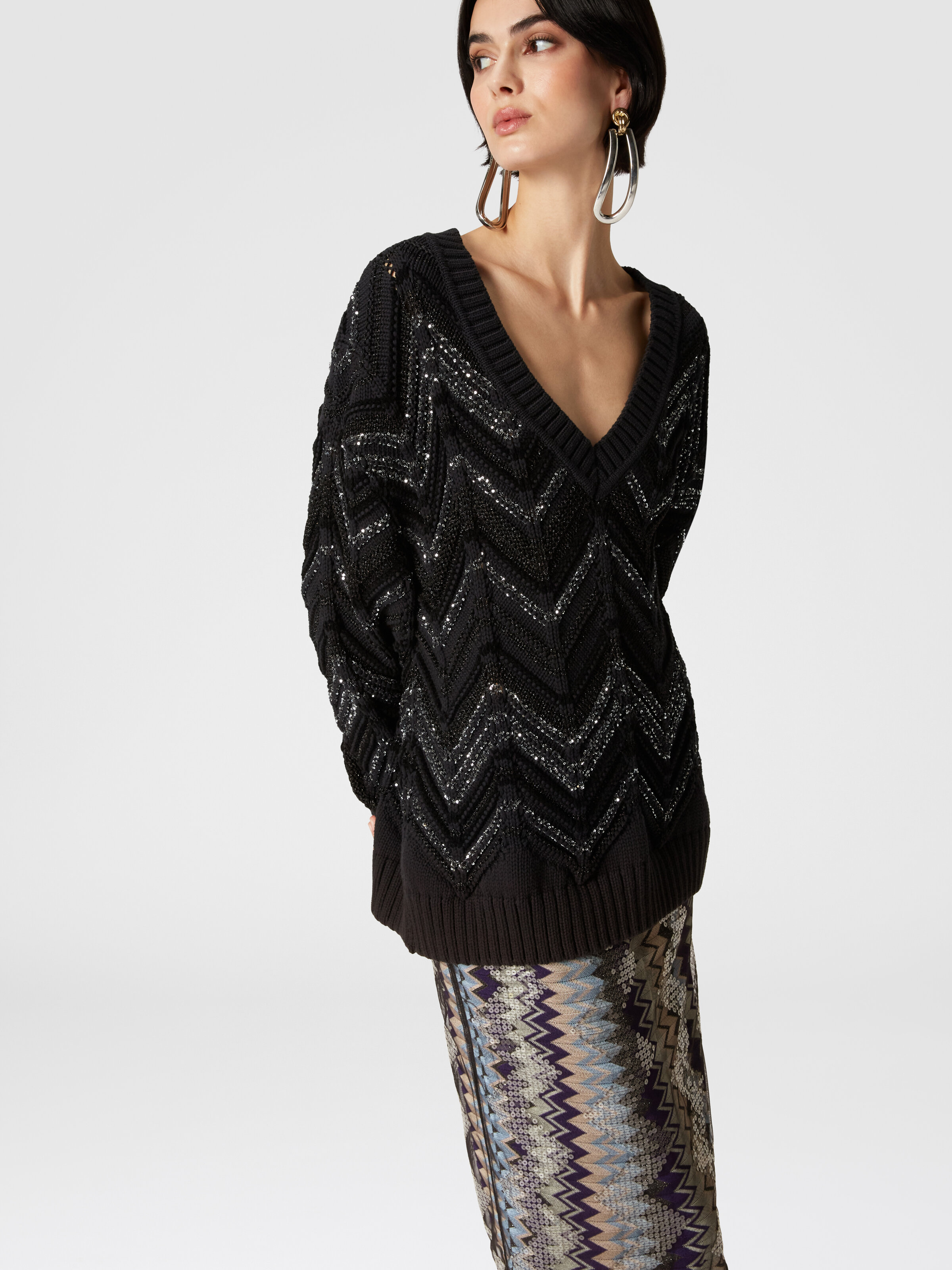 Falda midi de tubo de tul en zig zag con lentejuelas, Multicolor  - 3