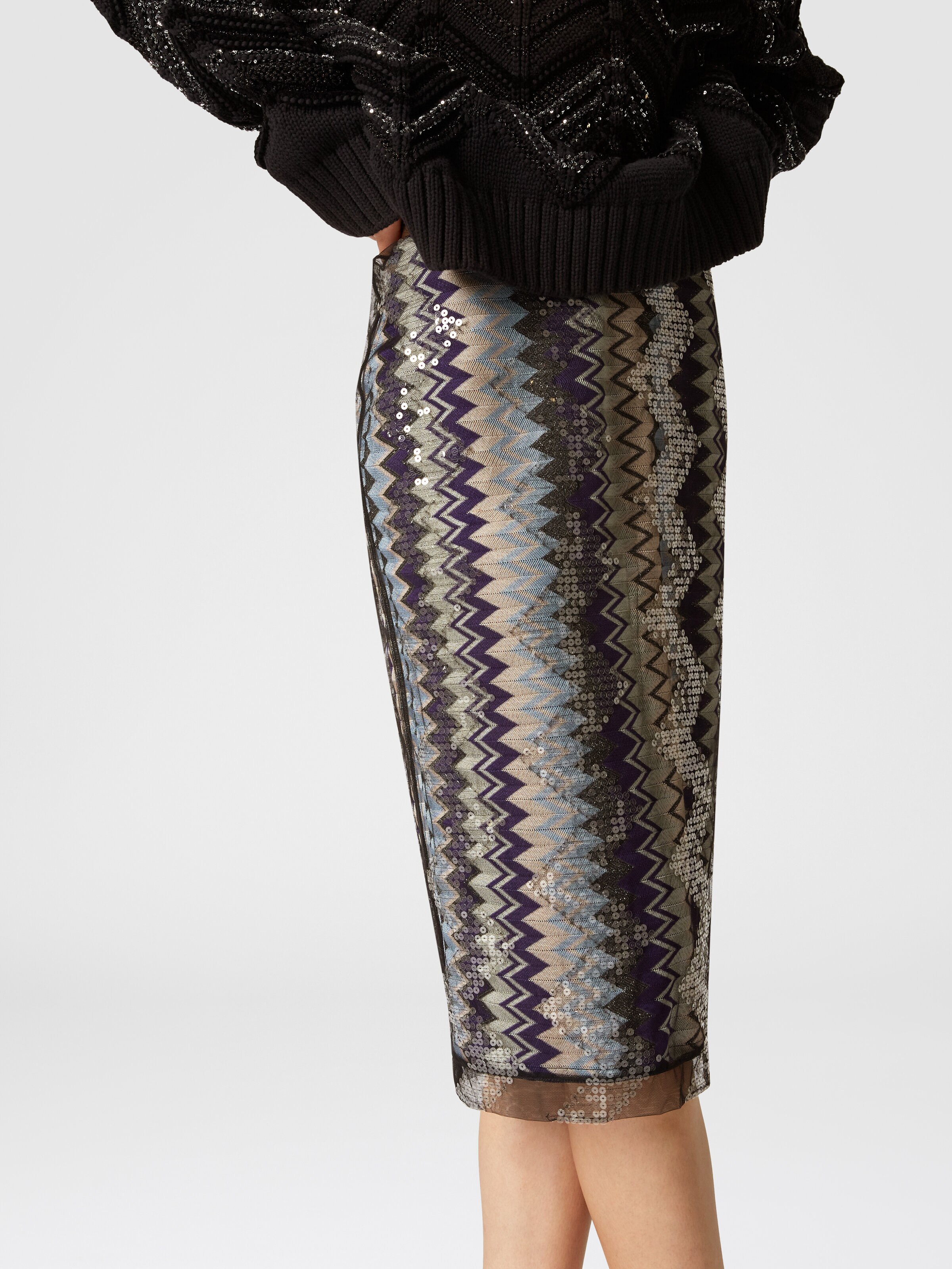 Jupe midi tube en tulle zig zag a sequins Multicolore Missoni