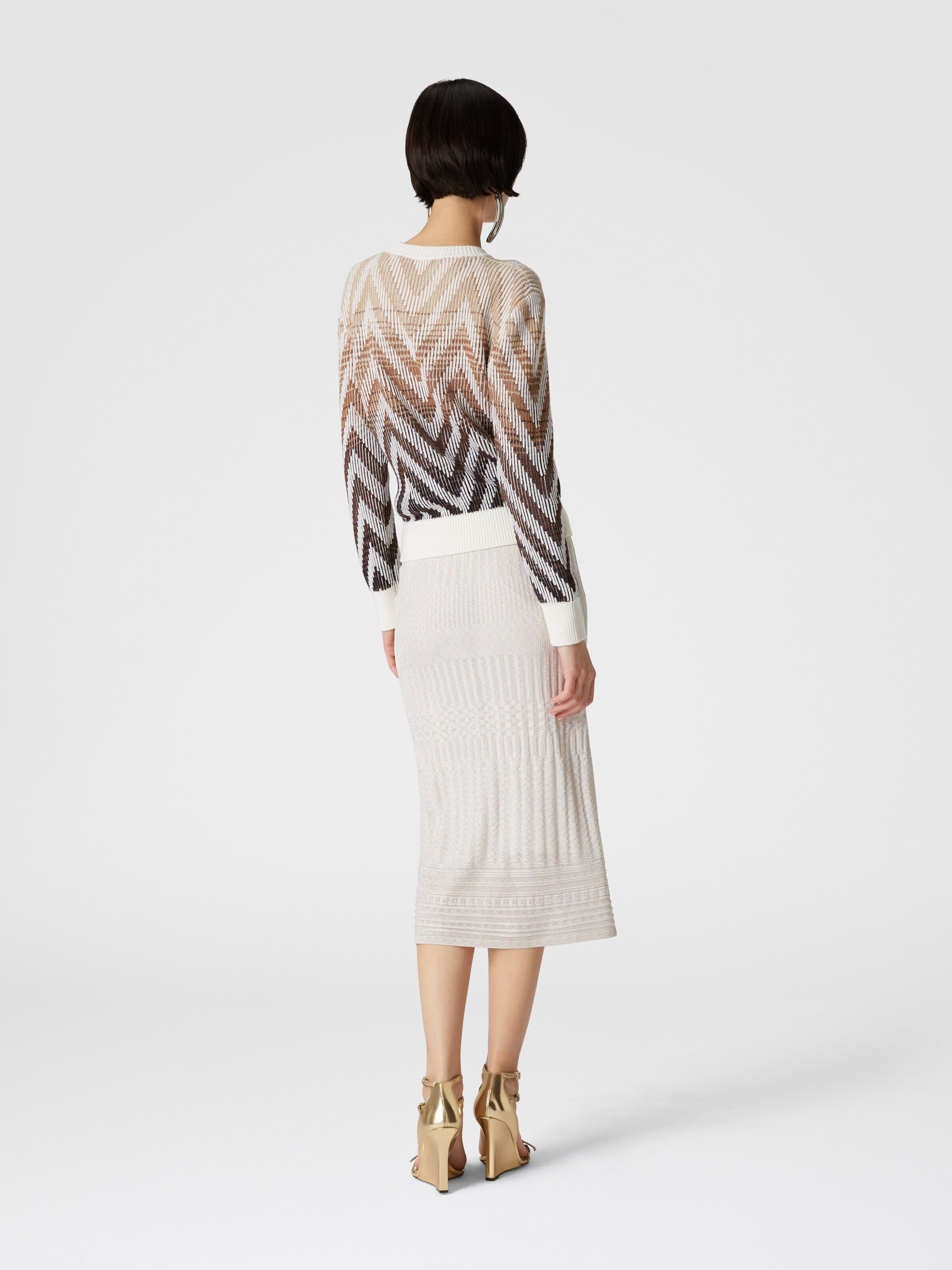 Multi-processed lamé viscose midi skirt, White & Gold - 2