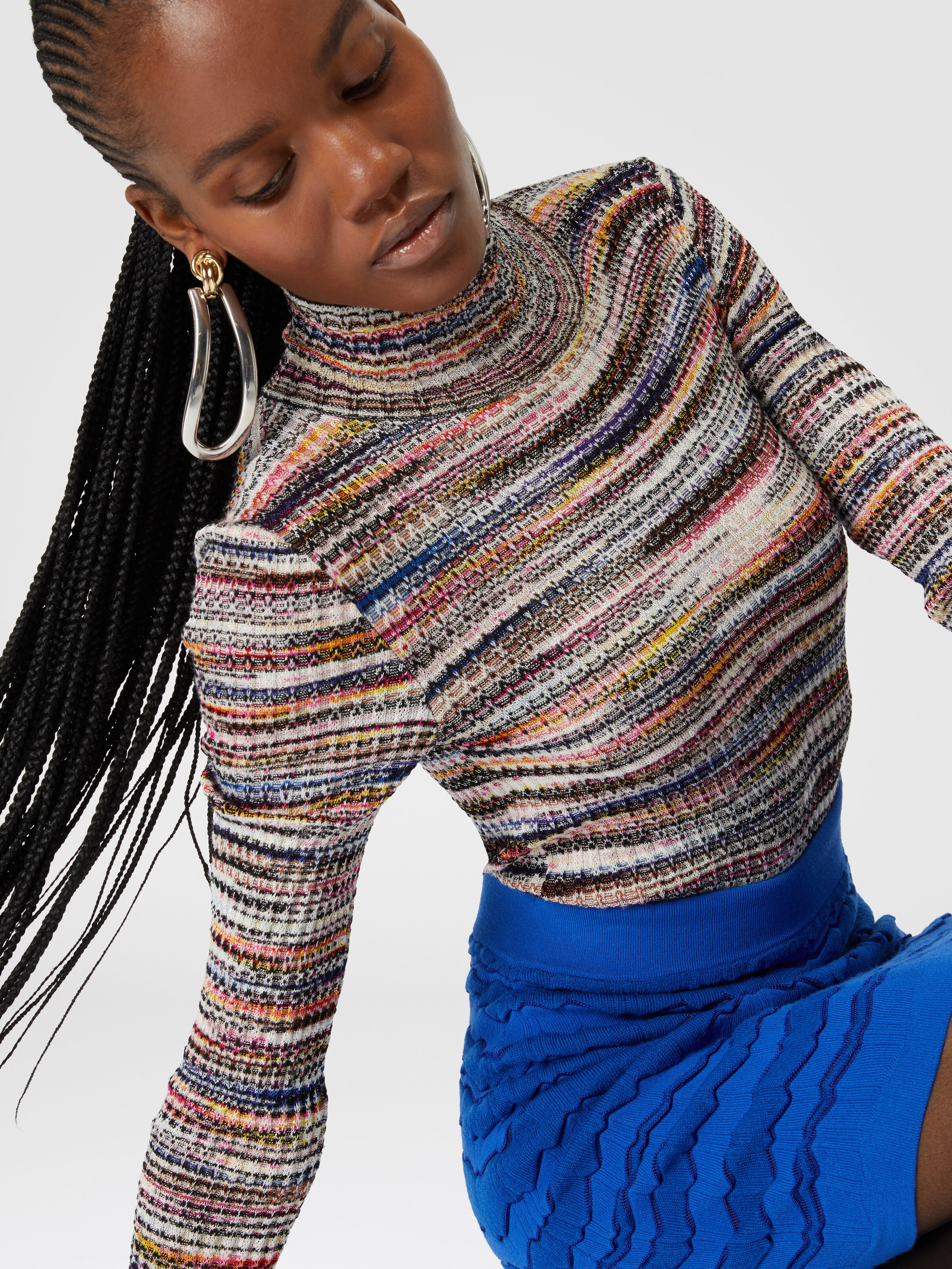 Minijupe zigzag ton sur ton, Bleu - 3