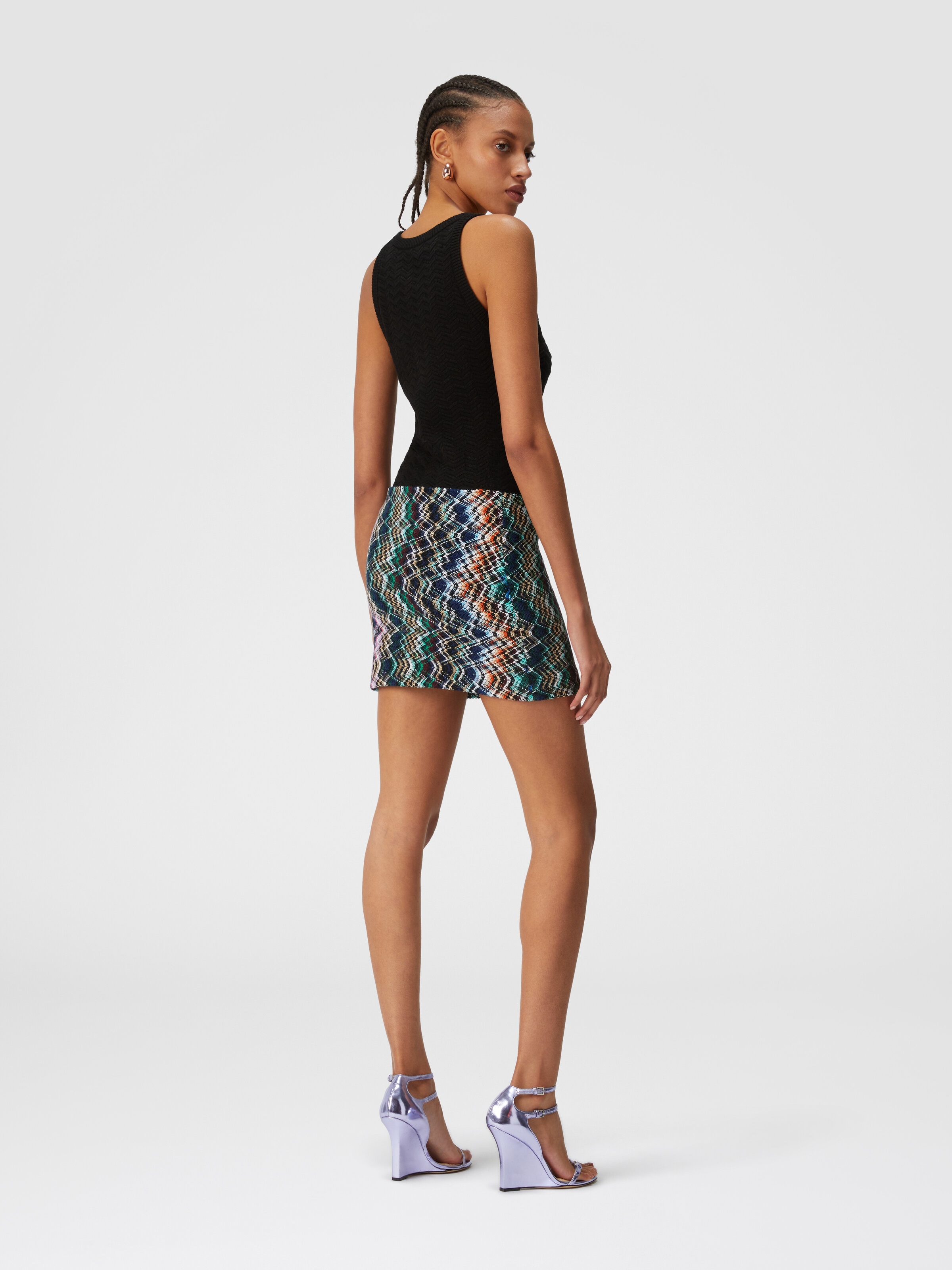 Minigonna in lana e cotone zig zag, Multicolore  - 2