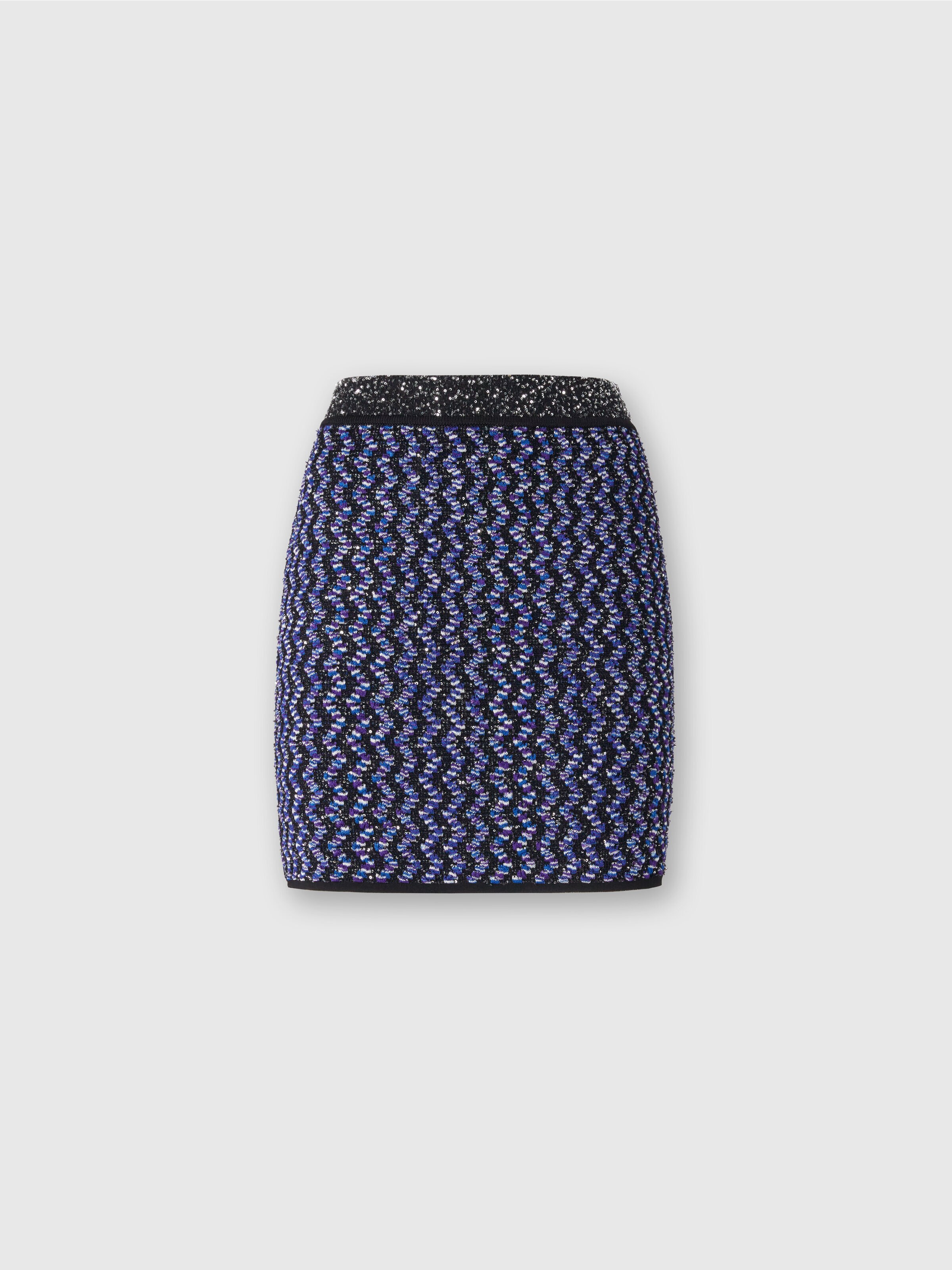 Minigonna con zig zag goffrato lamé, Nero    - 0