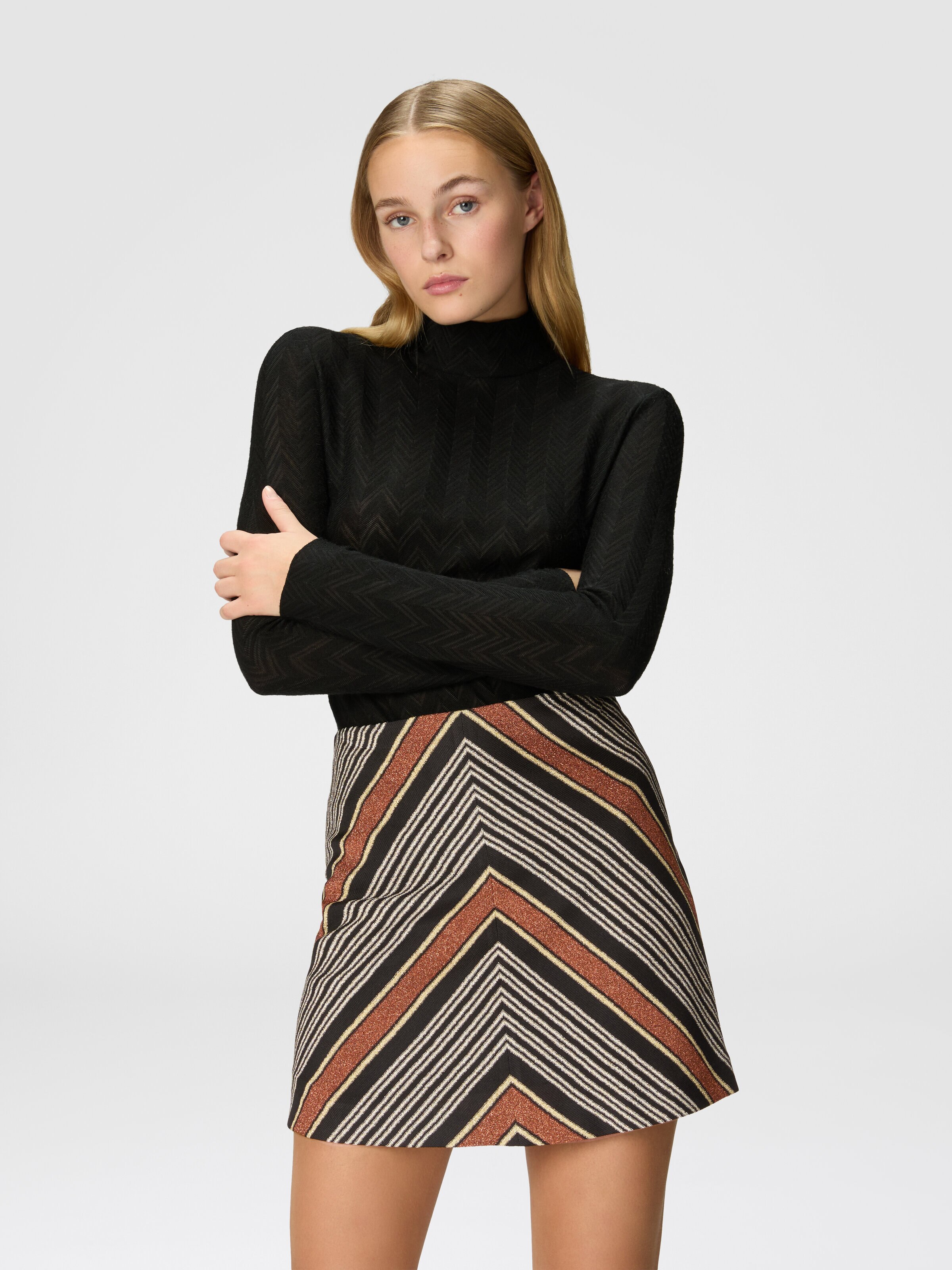 Lamé striped viscose miniskirt, Multicoloured  - 3