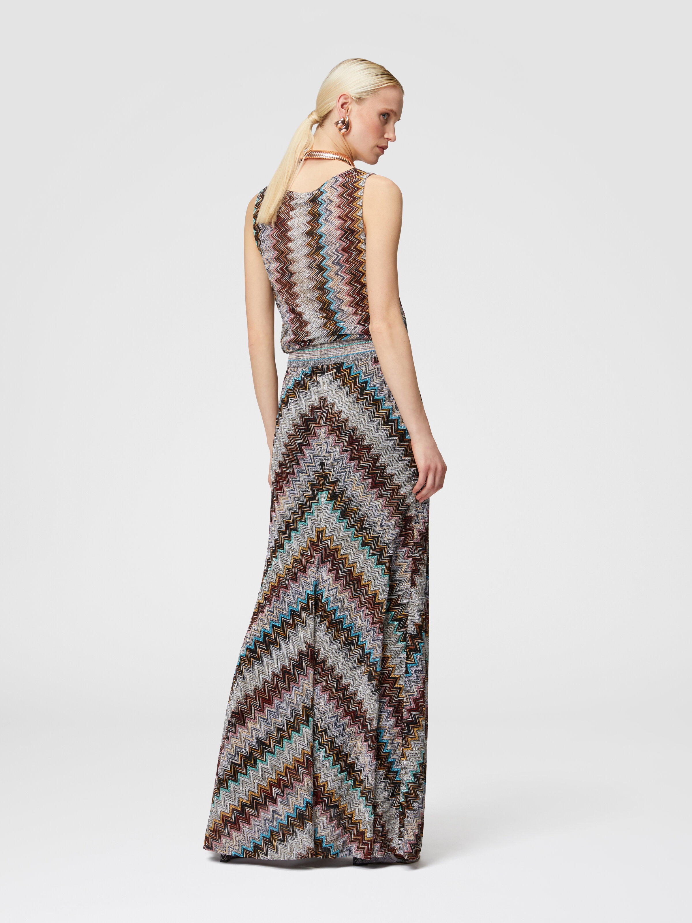 Long flared skirt with lamé slub zigzag motif Multicoloured