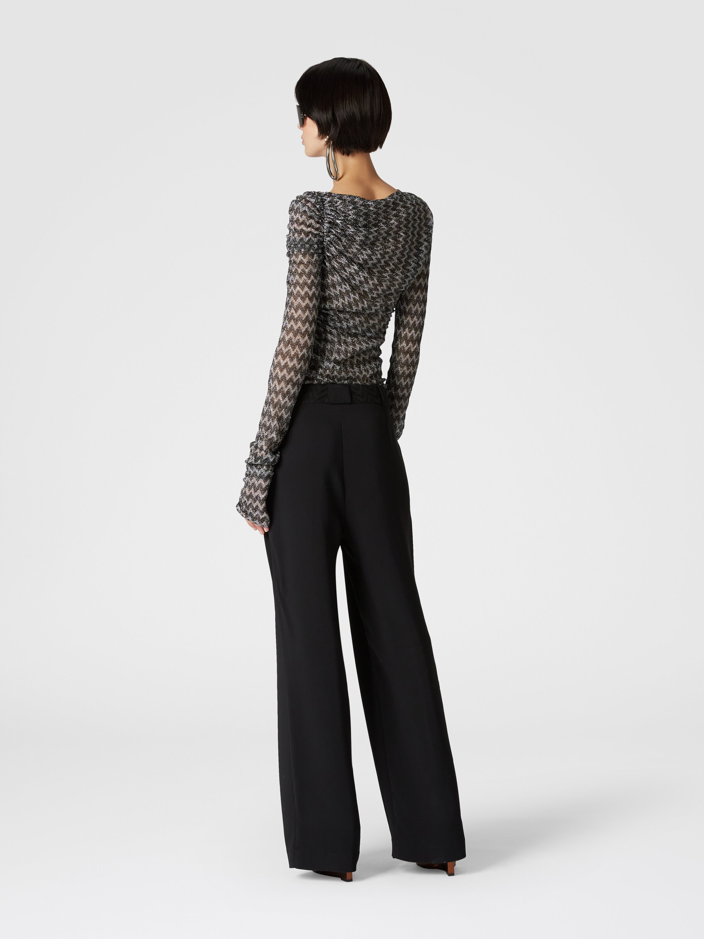 Classic viscose trousers with chevron insert, Black    - 2