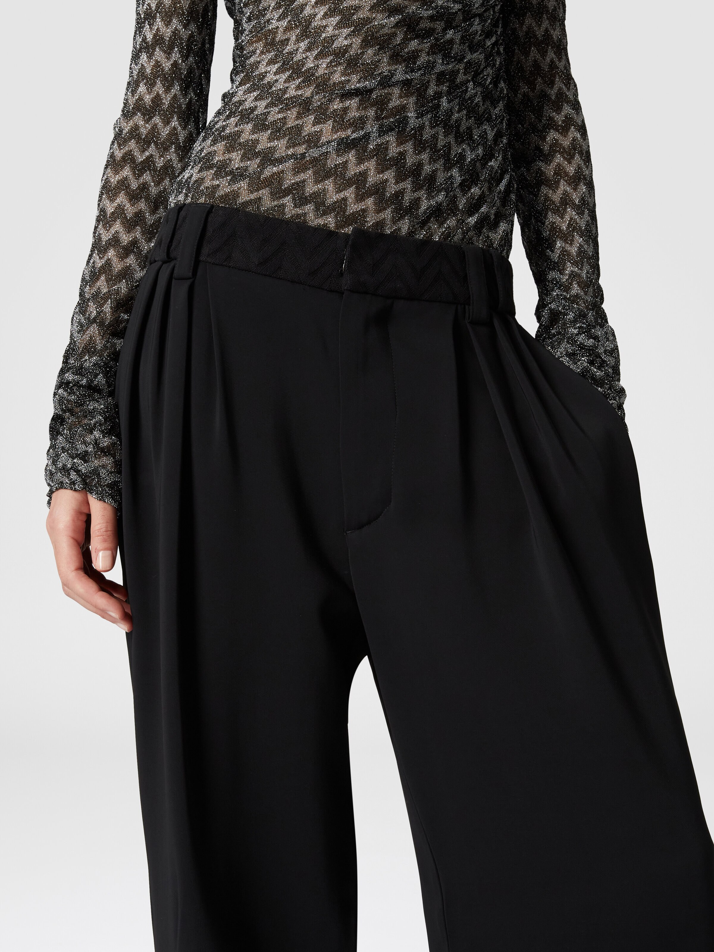 Classic viscose trousers with chevron insert, Black    - 4