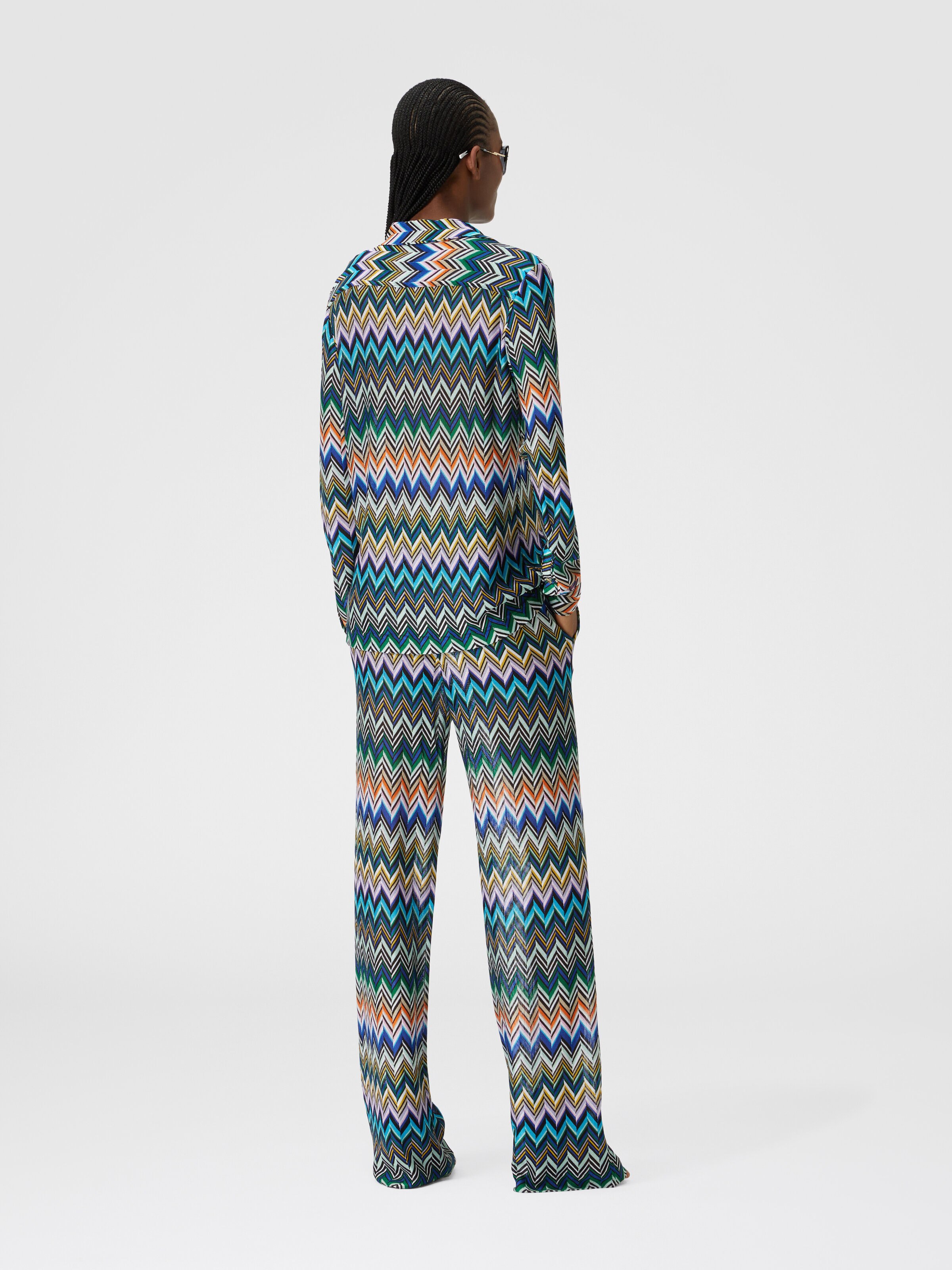 Viscose straight trousers with offset zigzag, Blue & Multicoloured  - 2