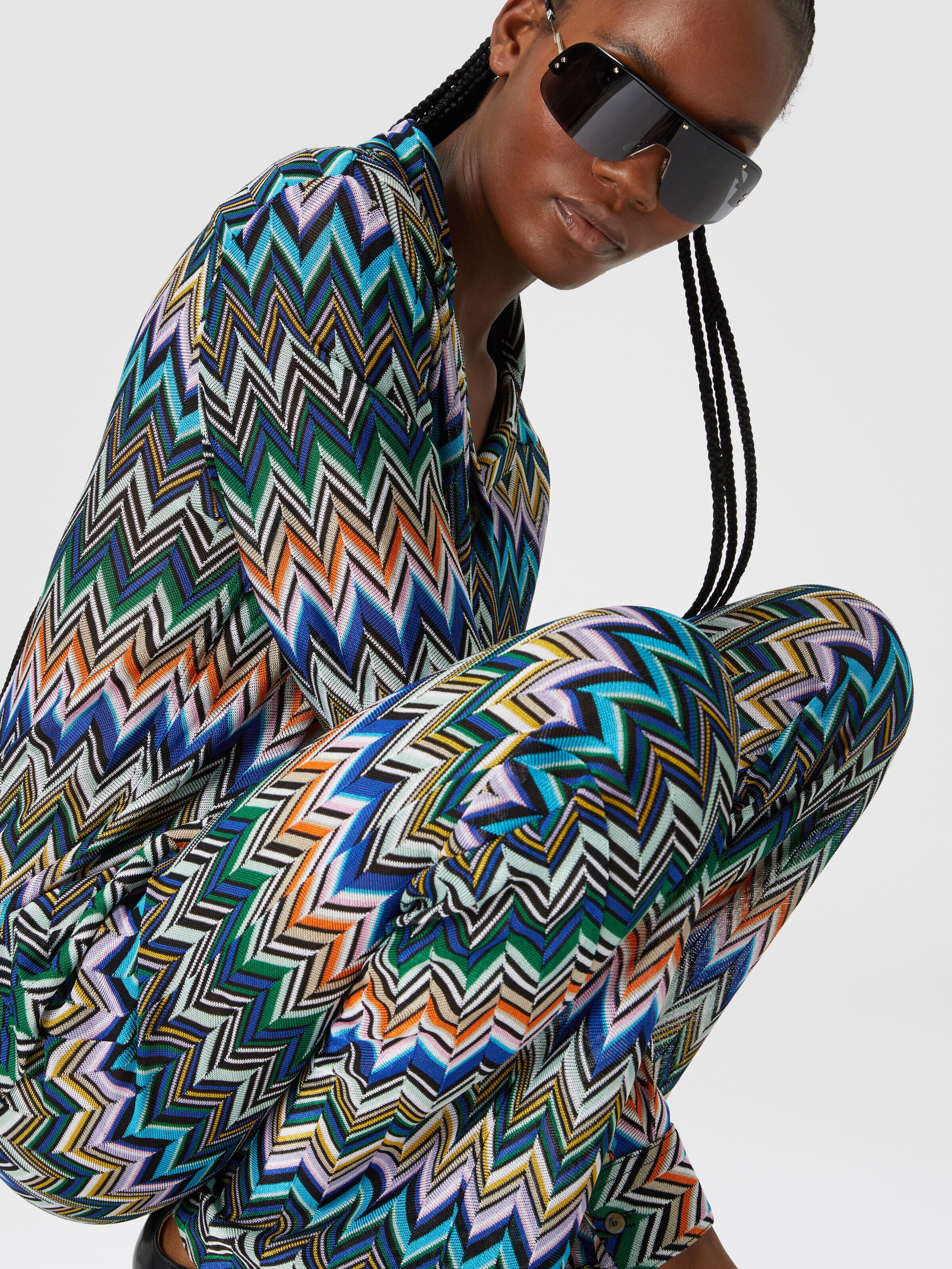 Viscose straight trousers with offset zigzag, Blue & Multicoloured  - 3