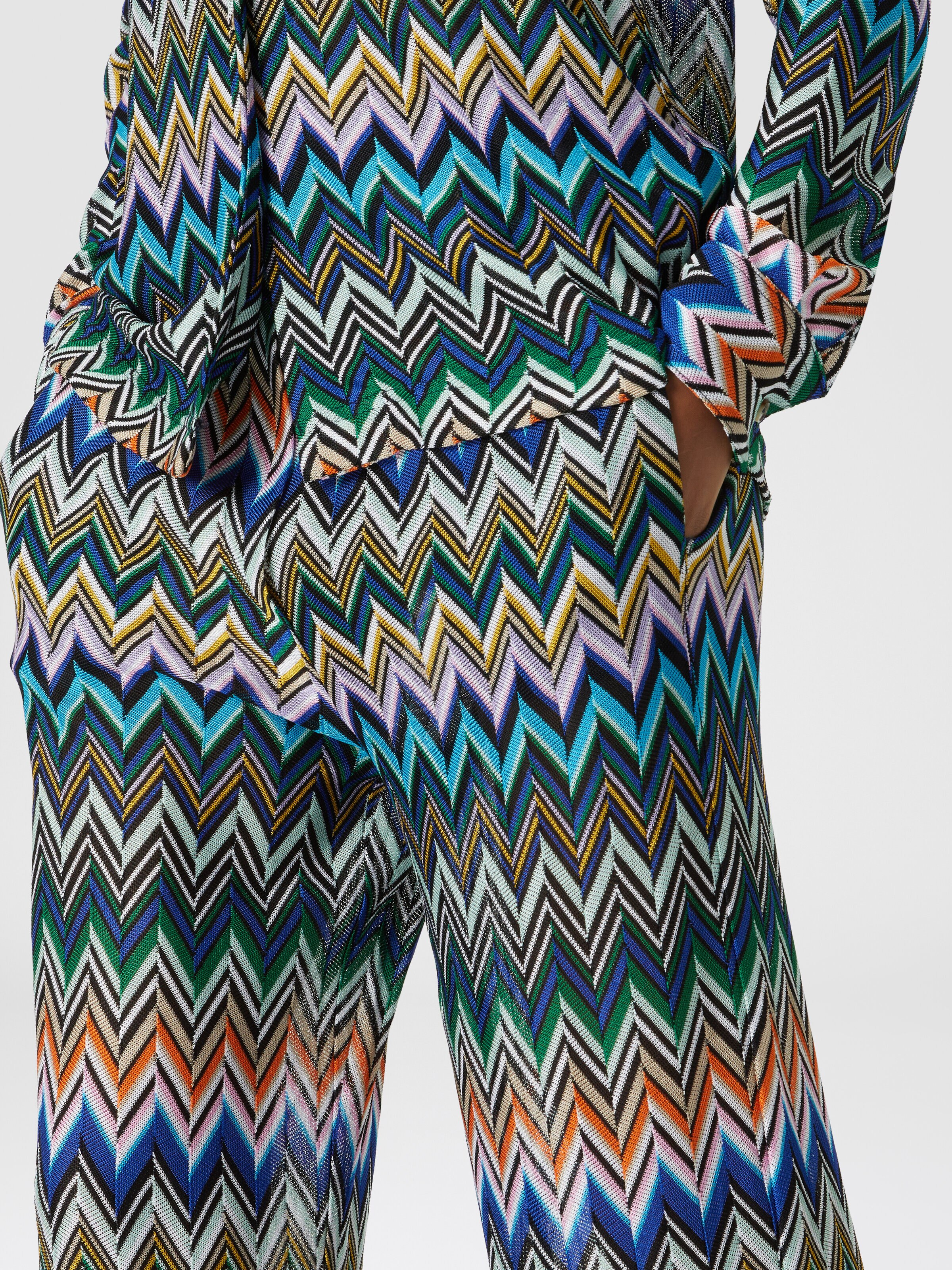 Viscose straight trousers with offset zigzag, Blue & Multicoloured  - 4