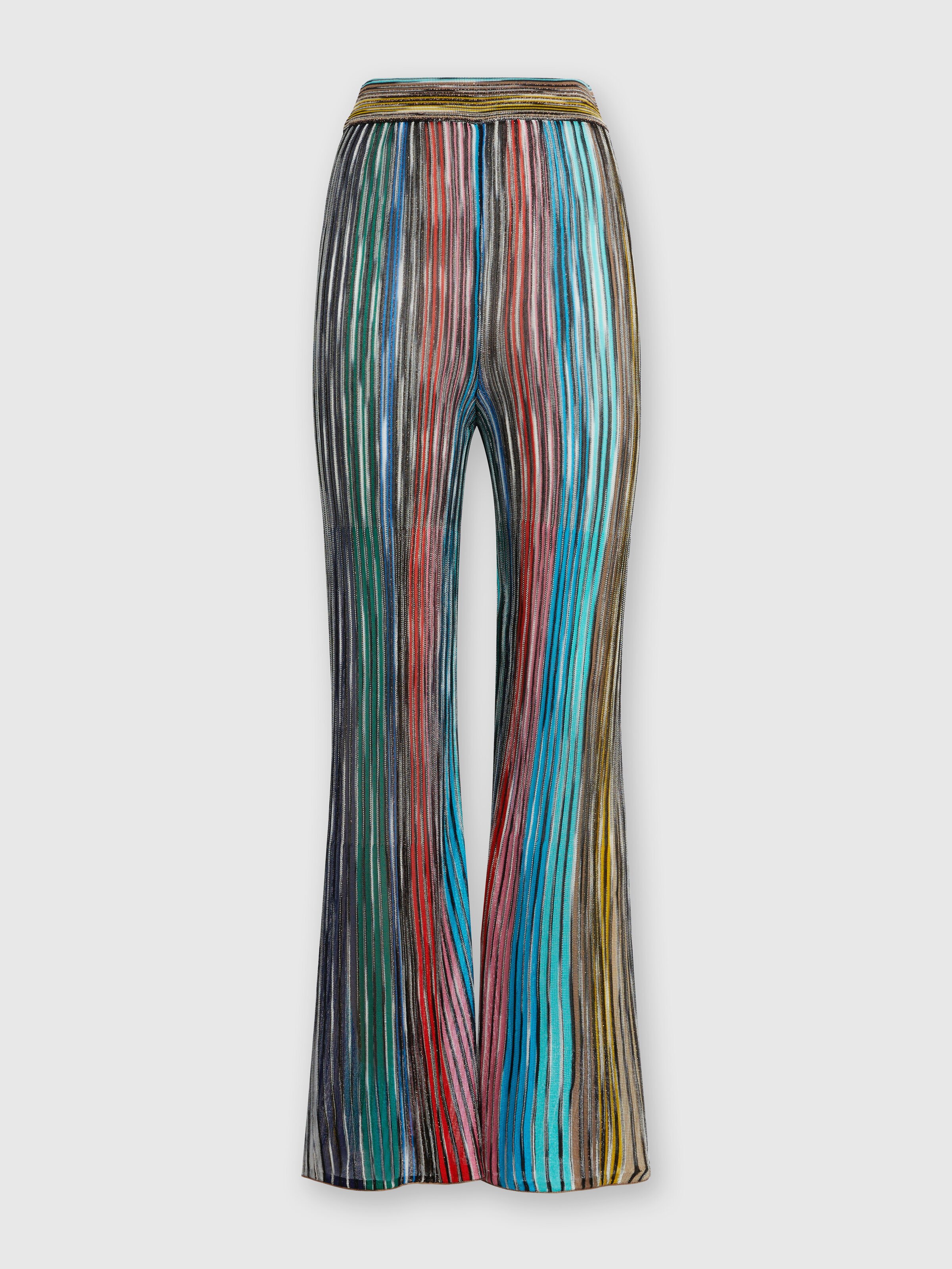 Slub ribbed knit trousers with sequins, Multicoloured  - 0