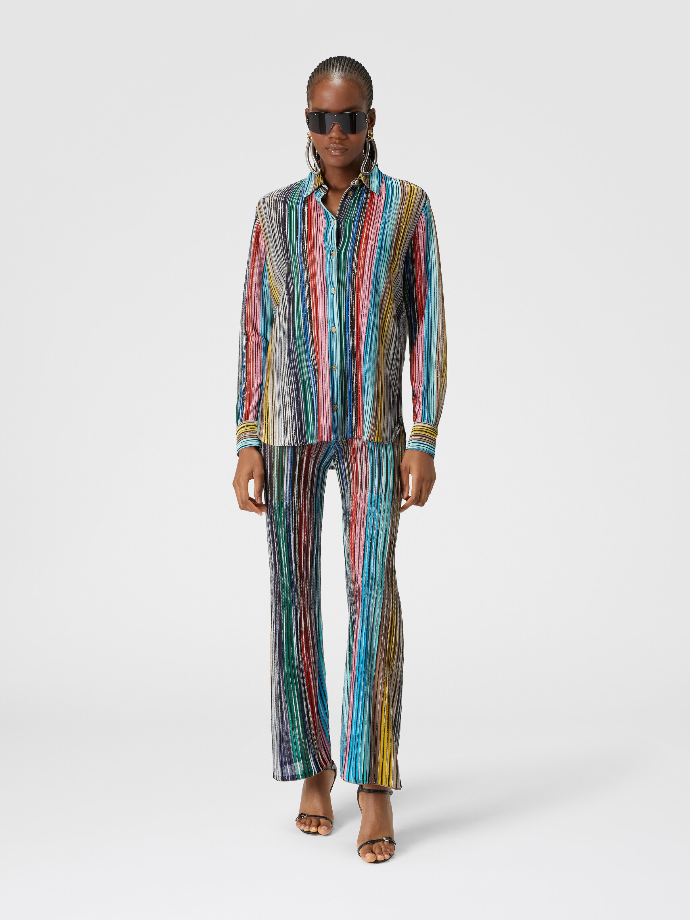 Slub ribbed knit trousers with sequins, Multicoloured  - 1