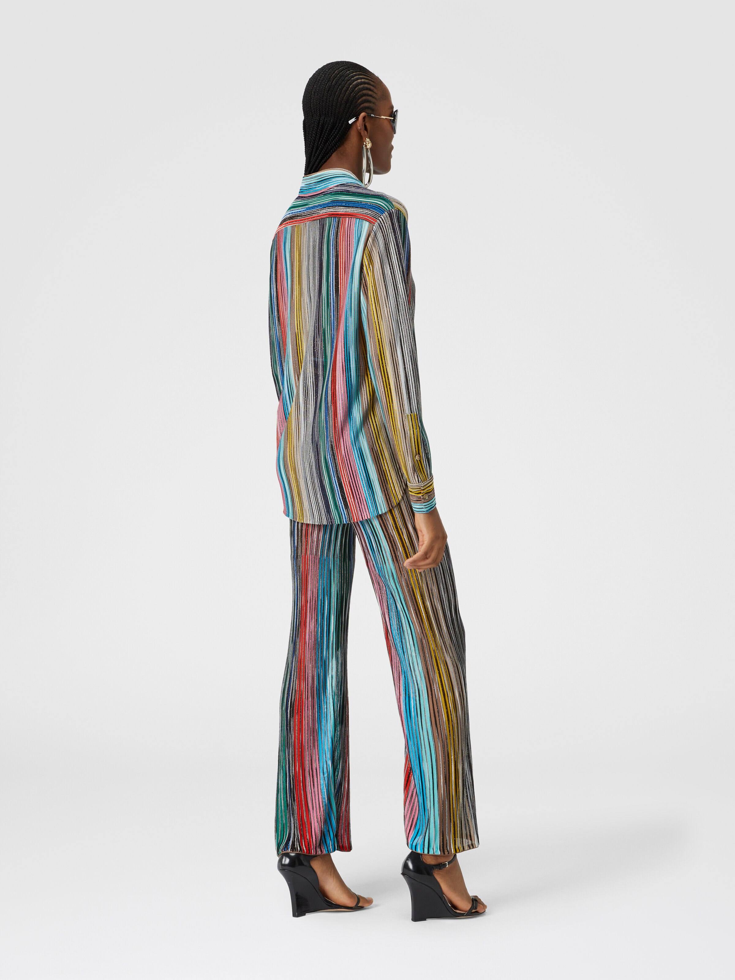 Slub ribbed knit trousers with sequins, Multicoloured  - 2