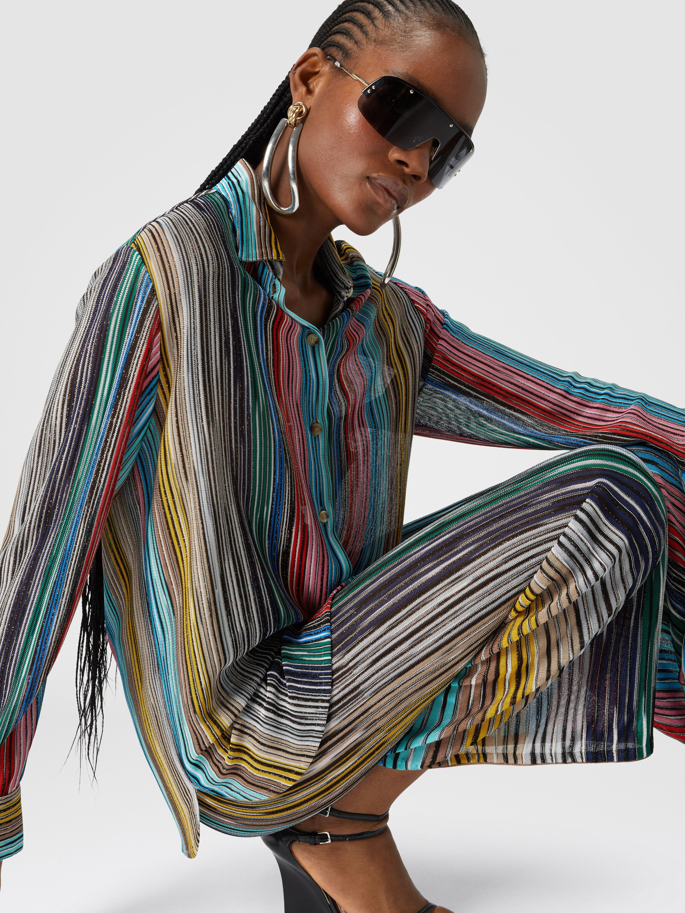 Slub ribbed knit trousers with sequins, Multicoloured  - 3