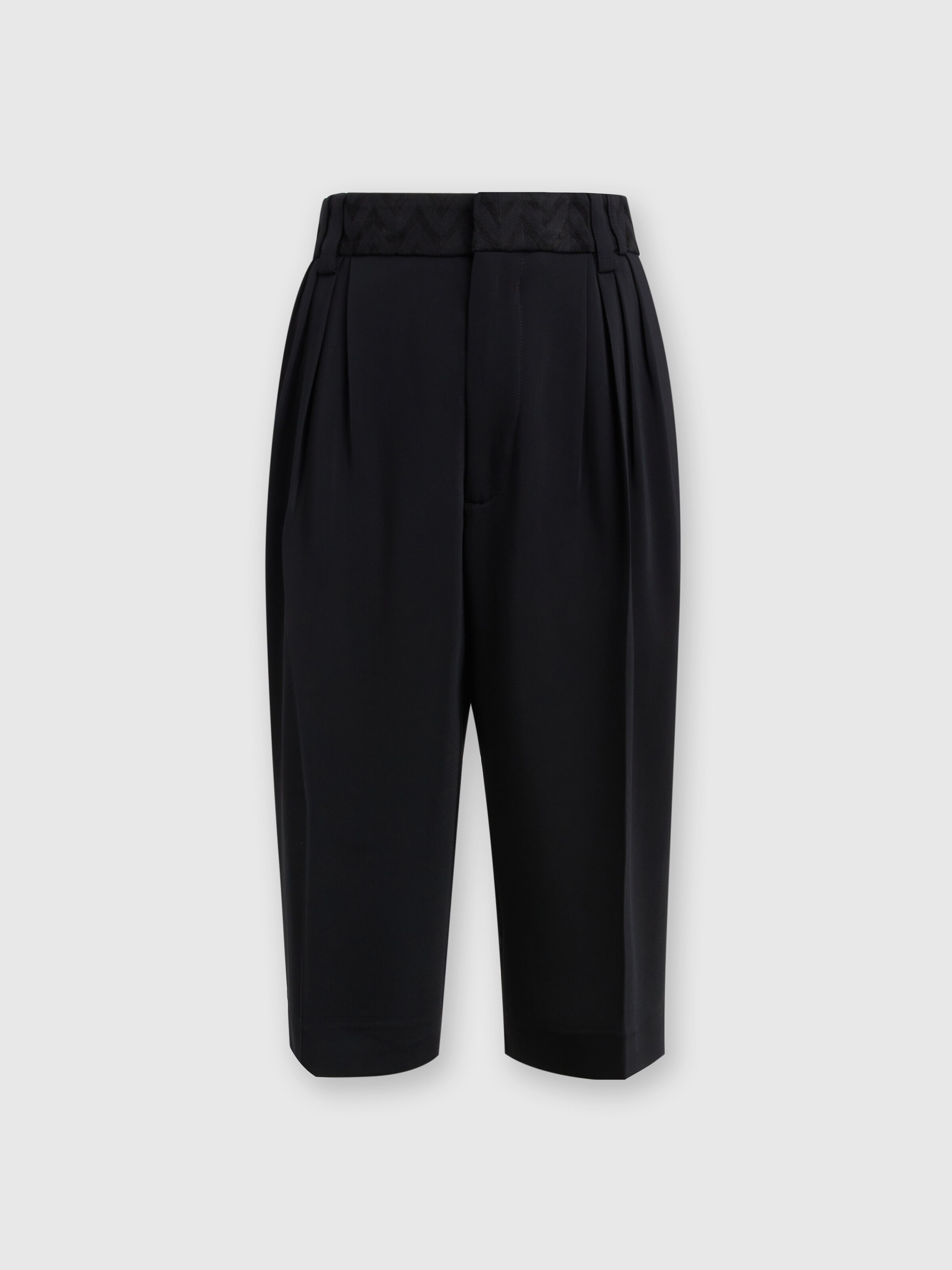Classic viscose Bermuda shorts with chevron insert, Black    - 0