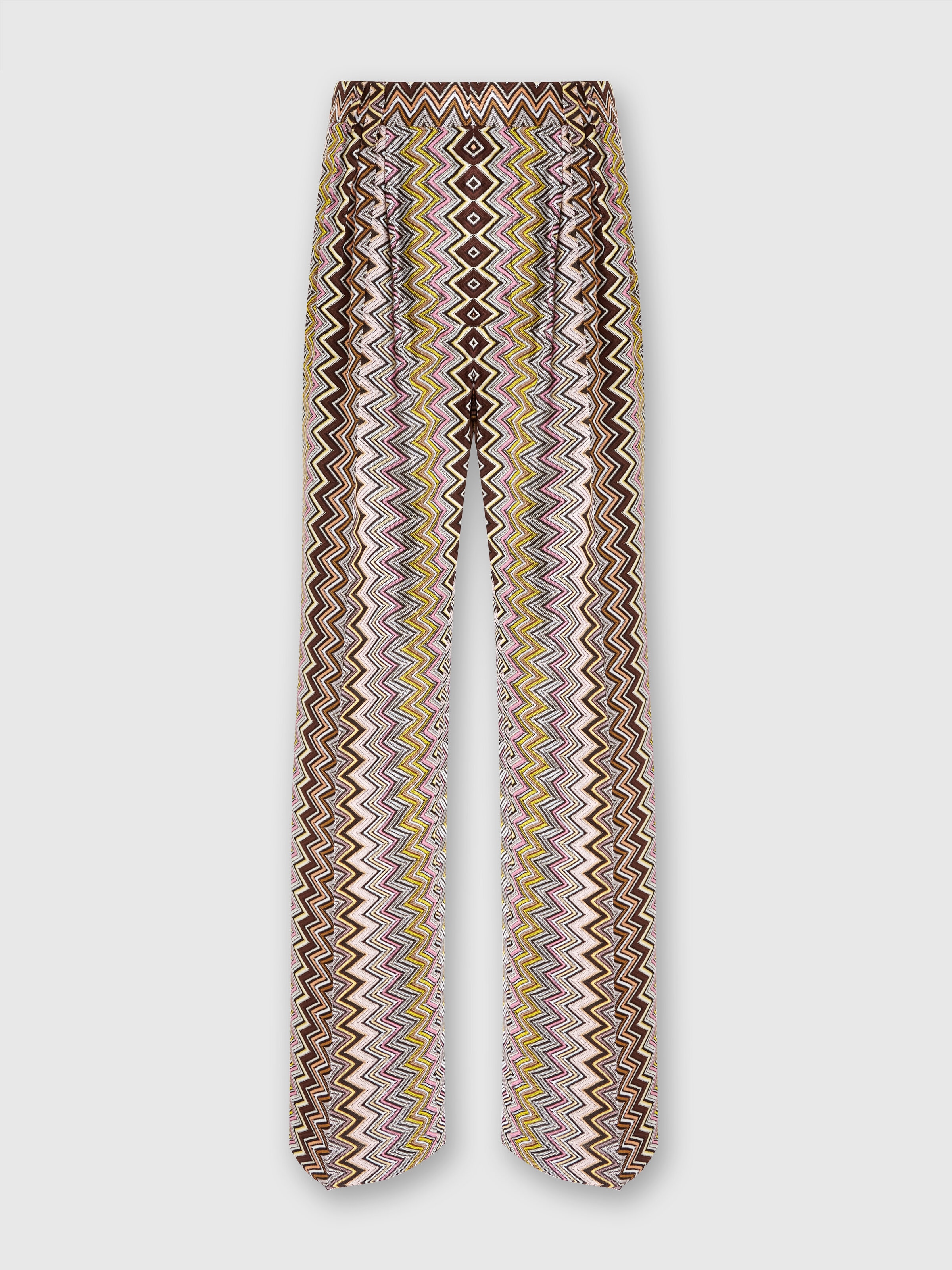 Zig zag viscose trousers with pleats, Multicoloured  - 0