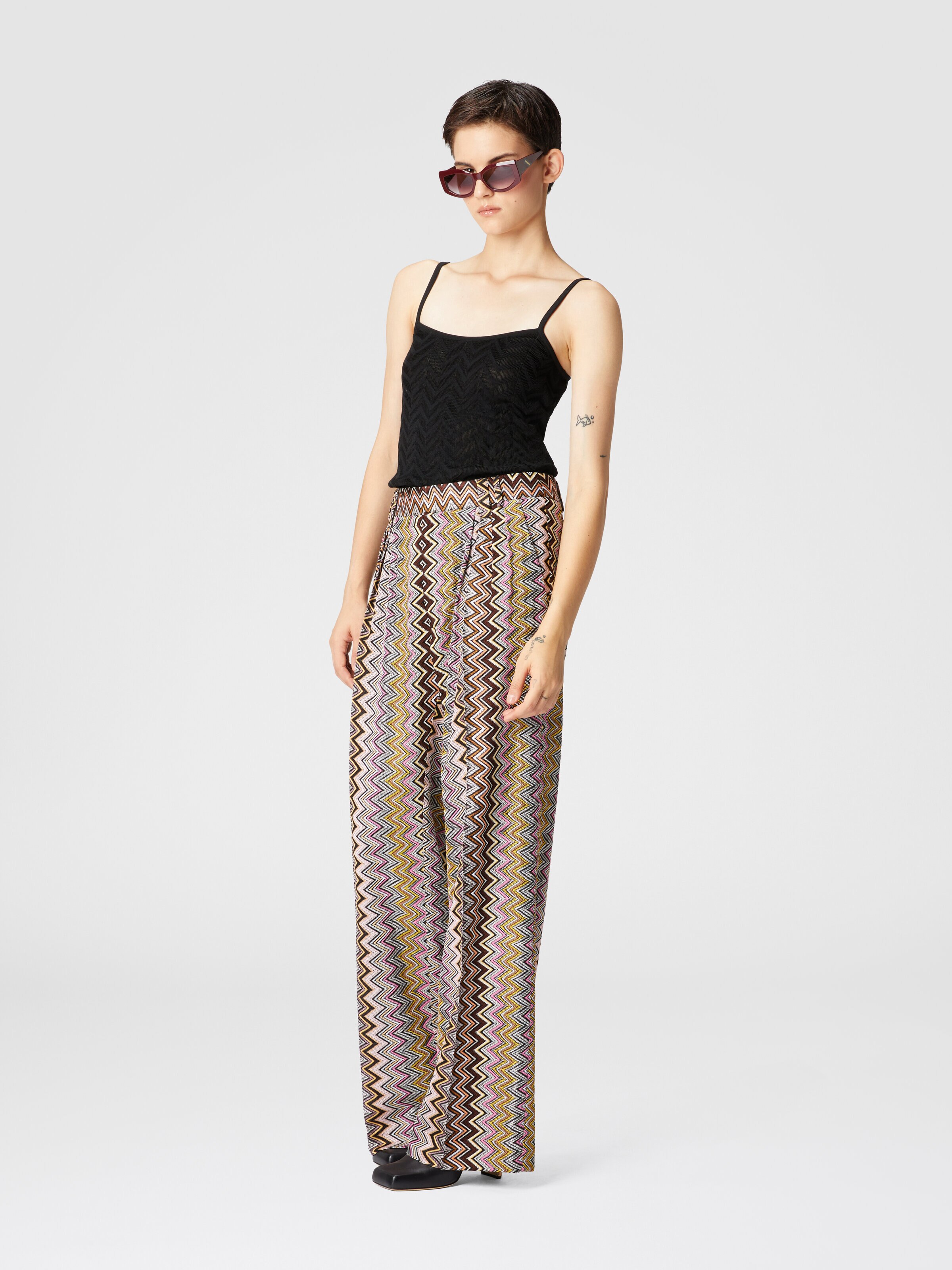 Zig zag viscose trousers with pleats, Multicoloured  - 1