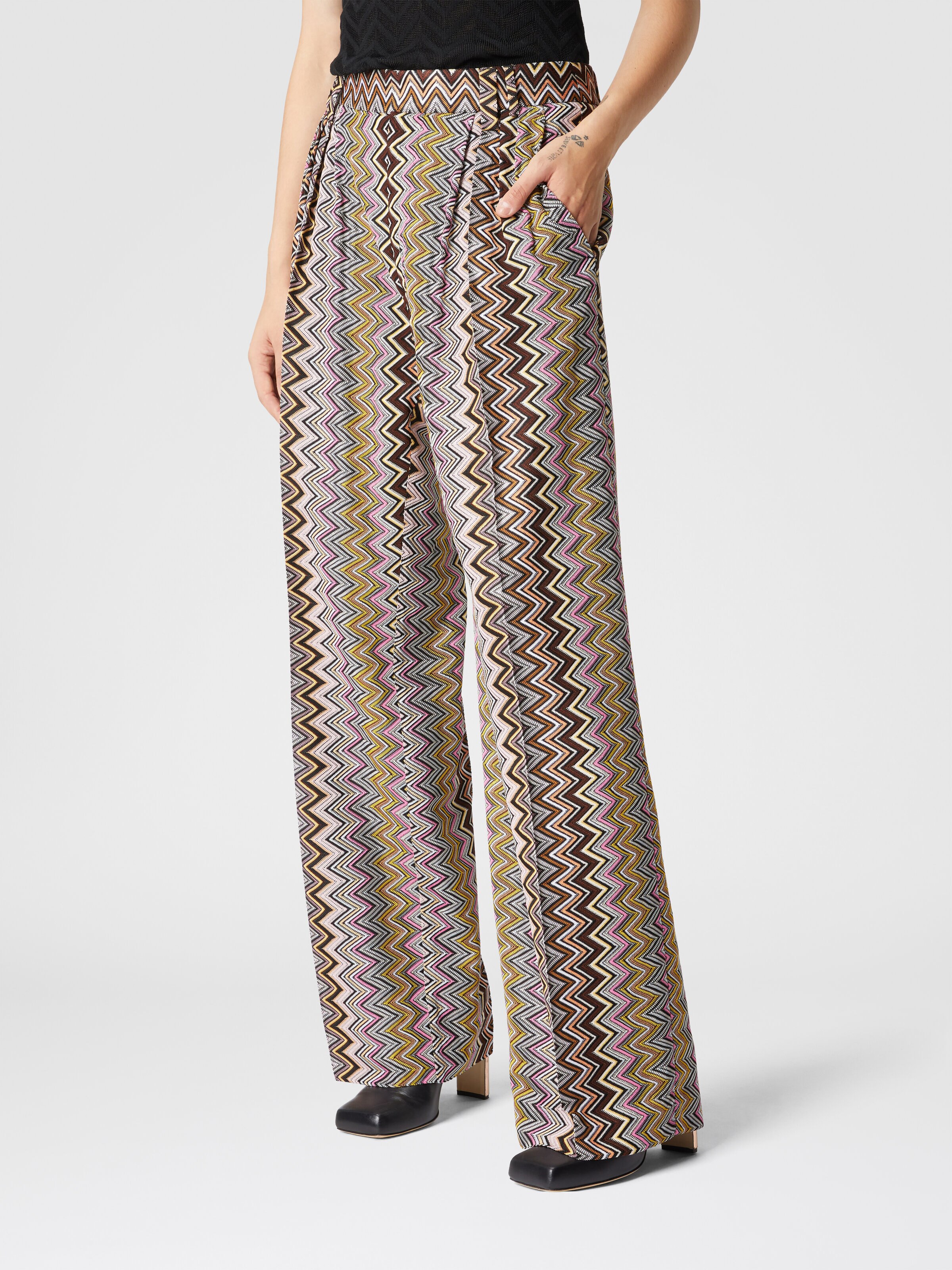 Zig zag viscose trousers with pleats, Multicoloured  - 3