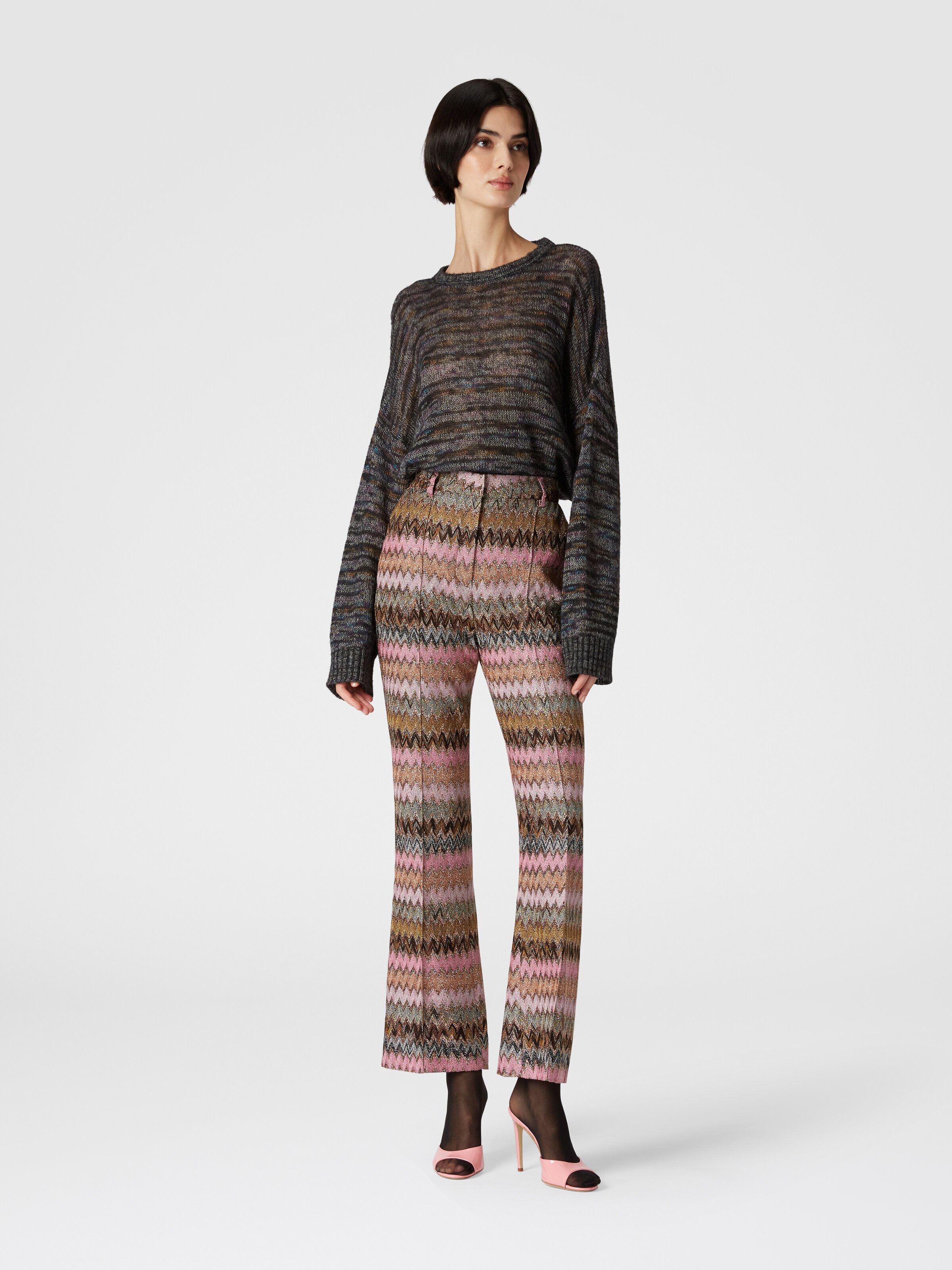 Zigzag lamé viscose blend cropped trousers, Multicoloured  - 1