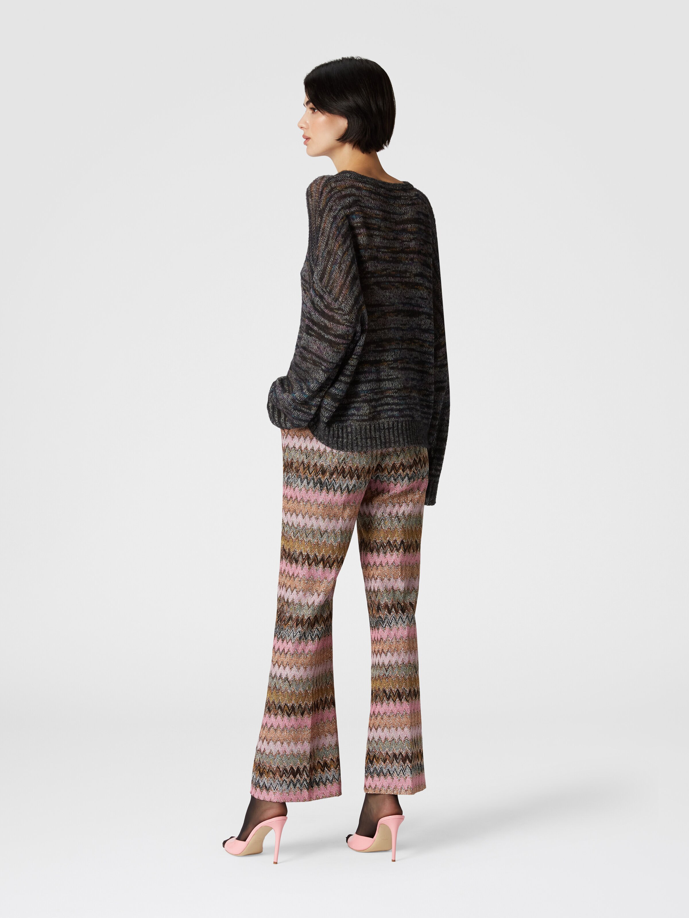 Zigzag lamé viscose blend cropped trousers, Multicoloured  - 2