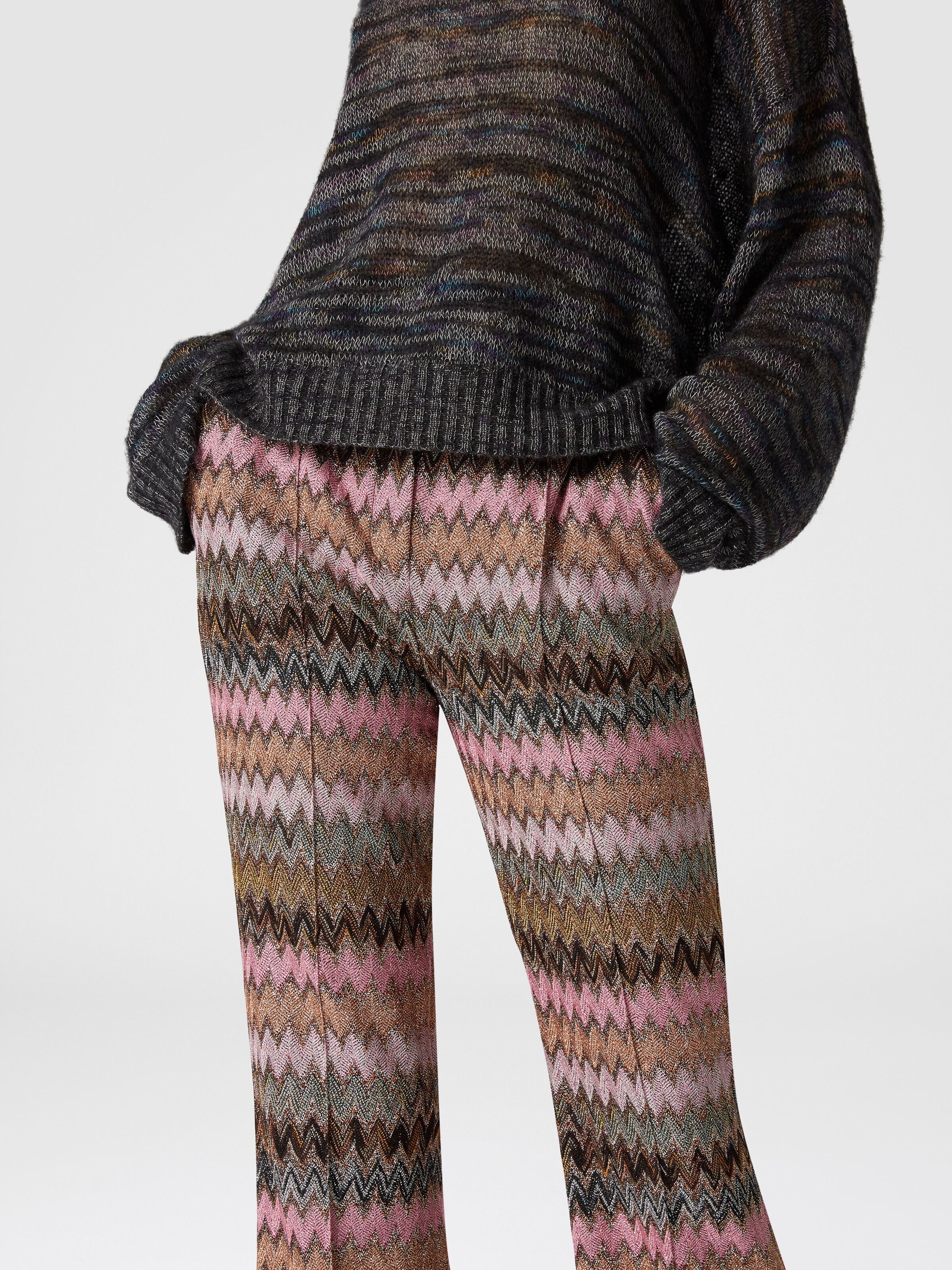 Zigzag lamé viscose blend cropped trousers, Multicoloured  - 4