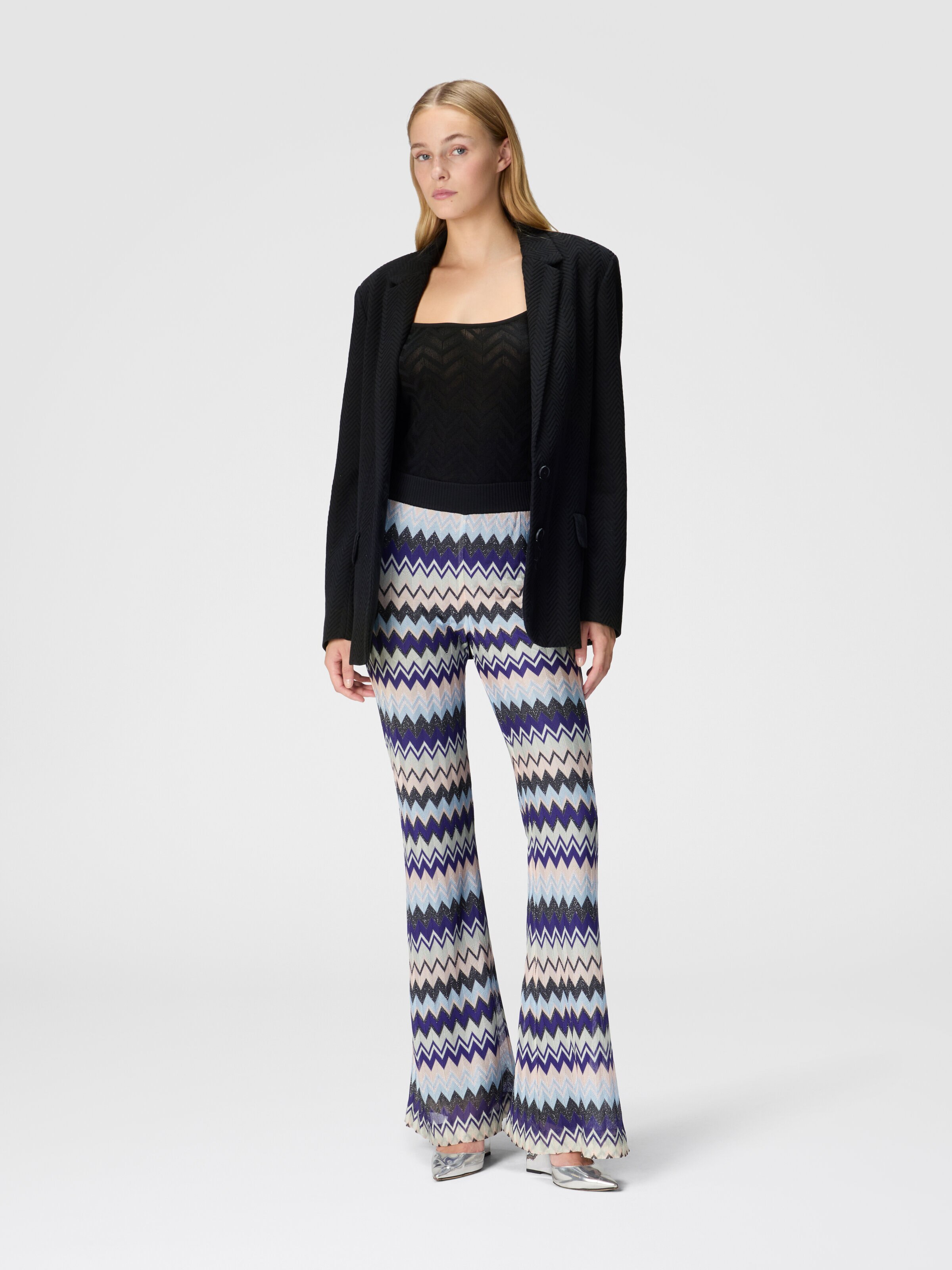 Flare trousers in zig zag lamé viscose, Multicoloured  - 1