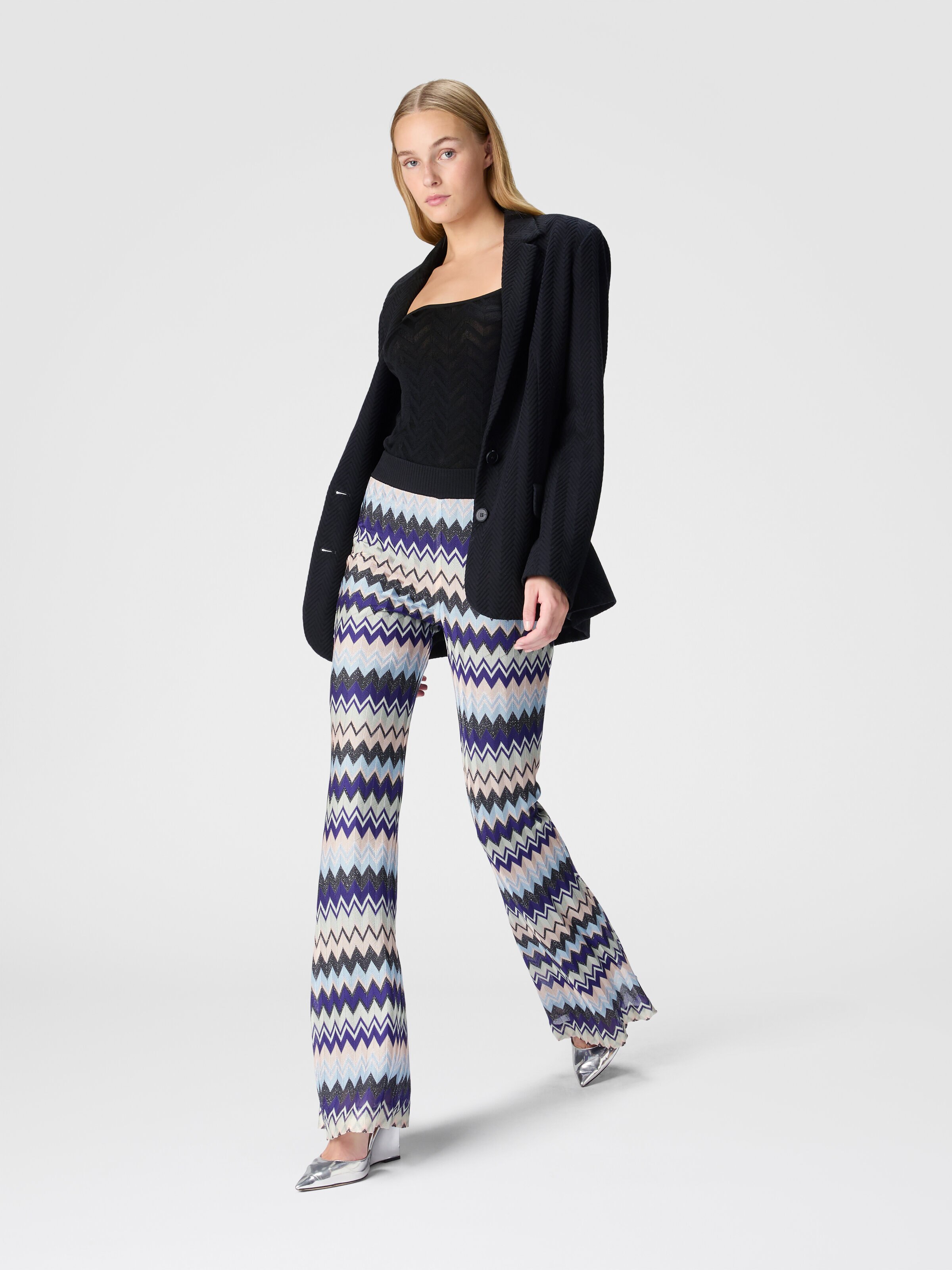 Flare trousers in zig zag lamé viscose, Multicoloured  - 3