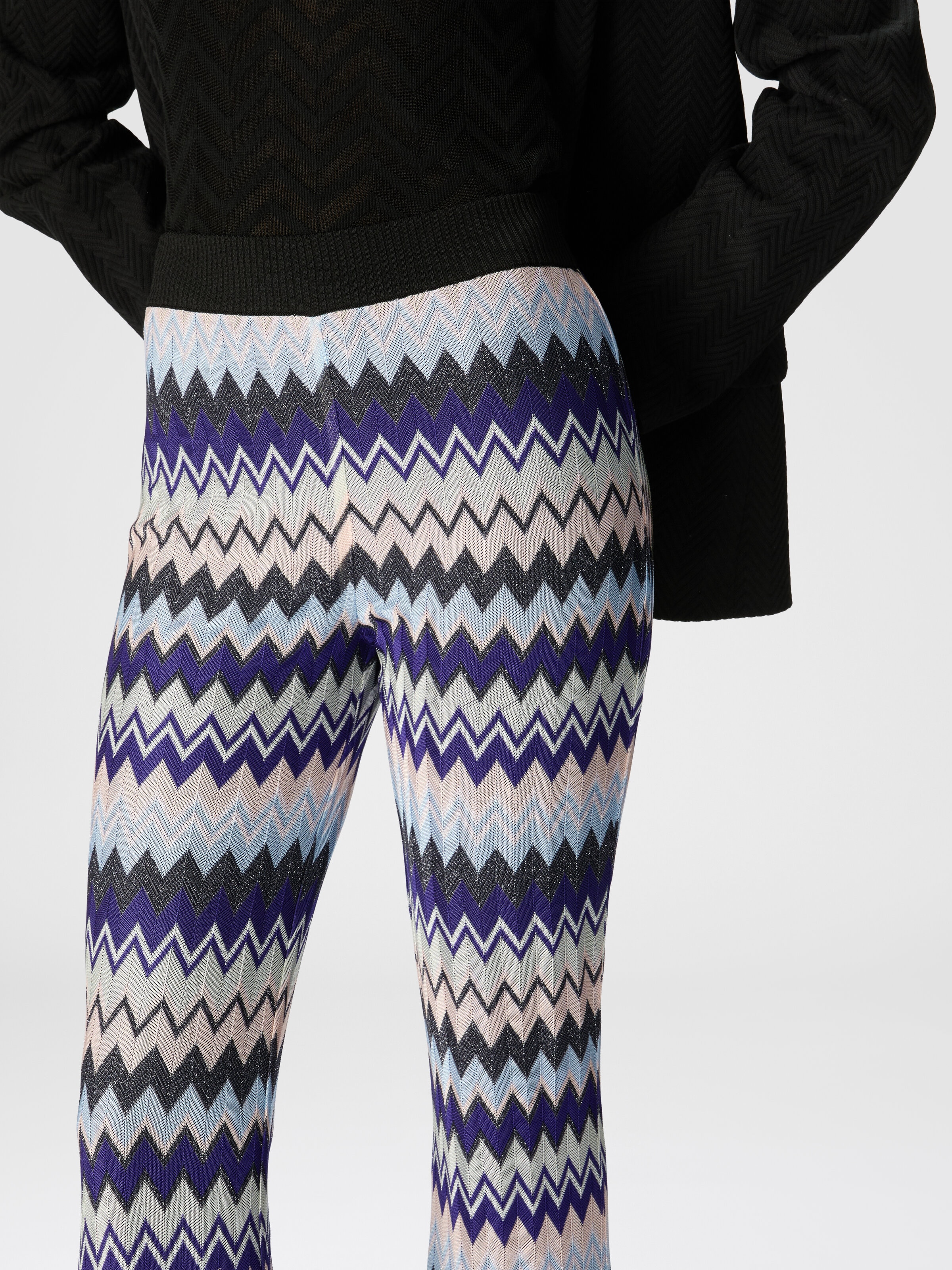 Flare trousers in zig zag lamé viscose, Multicoloured  - 4