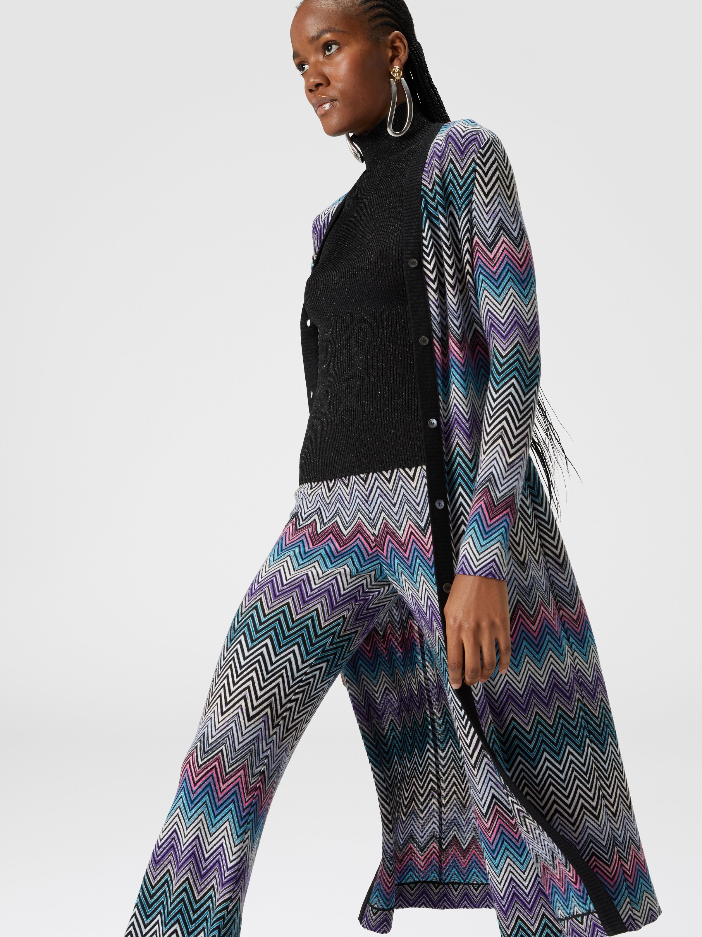 Flare zig zag wool trousers, Multicoloured  - 3