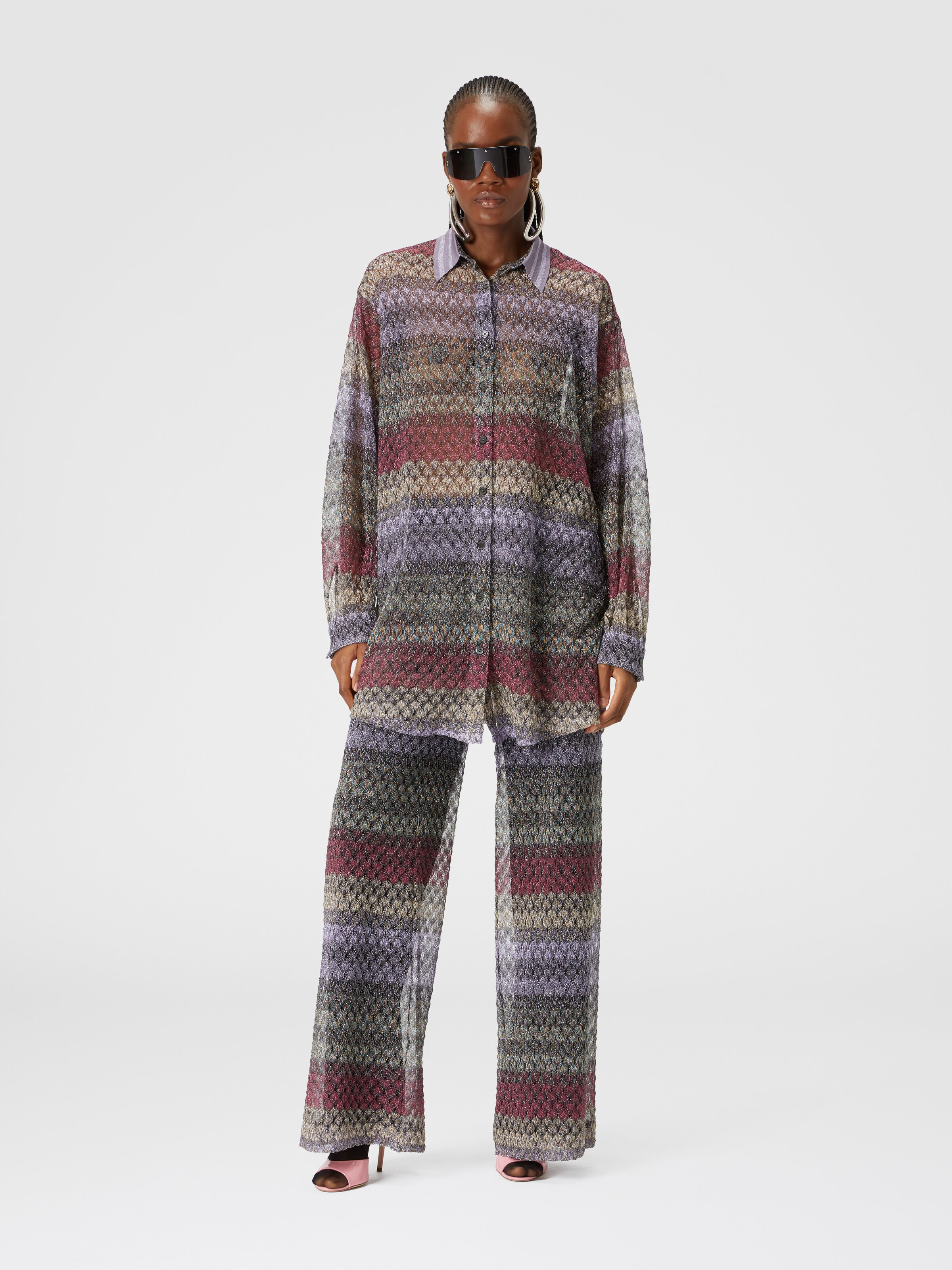 Pantalón palazzo con motivo de encaje lamé, Multicolor  - 1