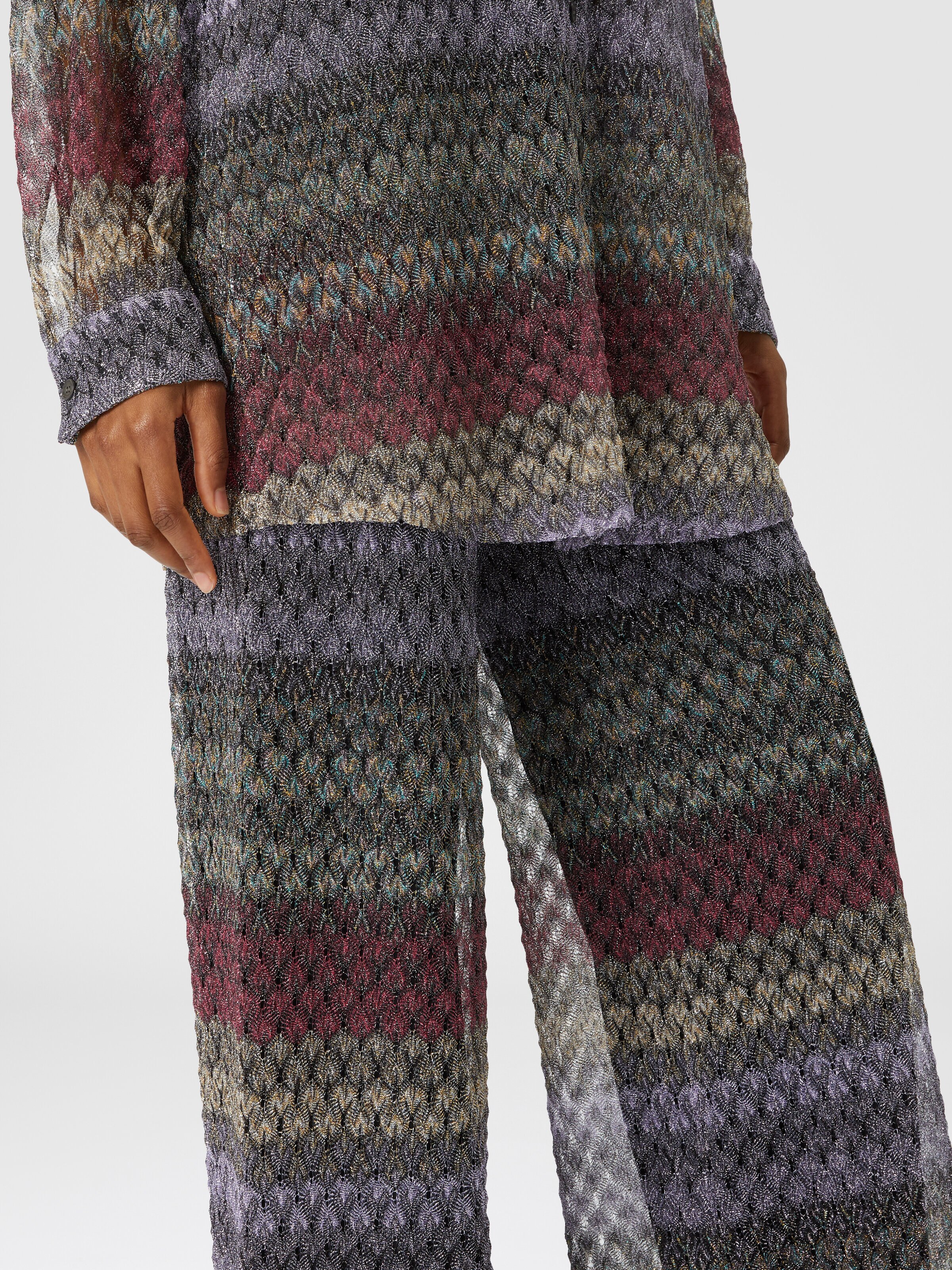 Pantalón palazzo con motivo de encaje lamé, Multicolor  - 4