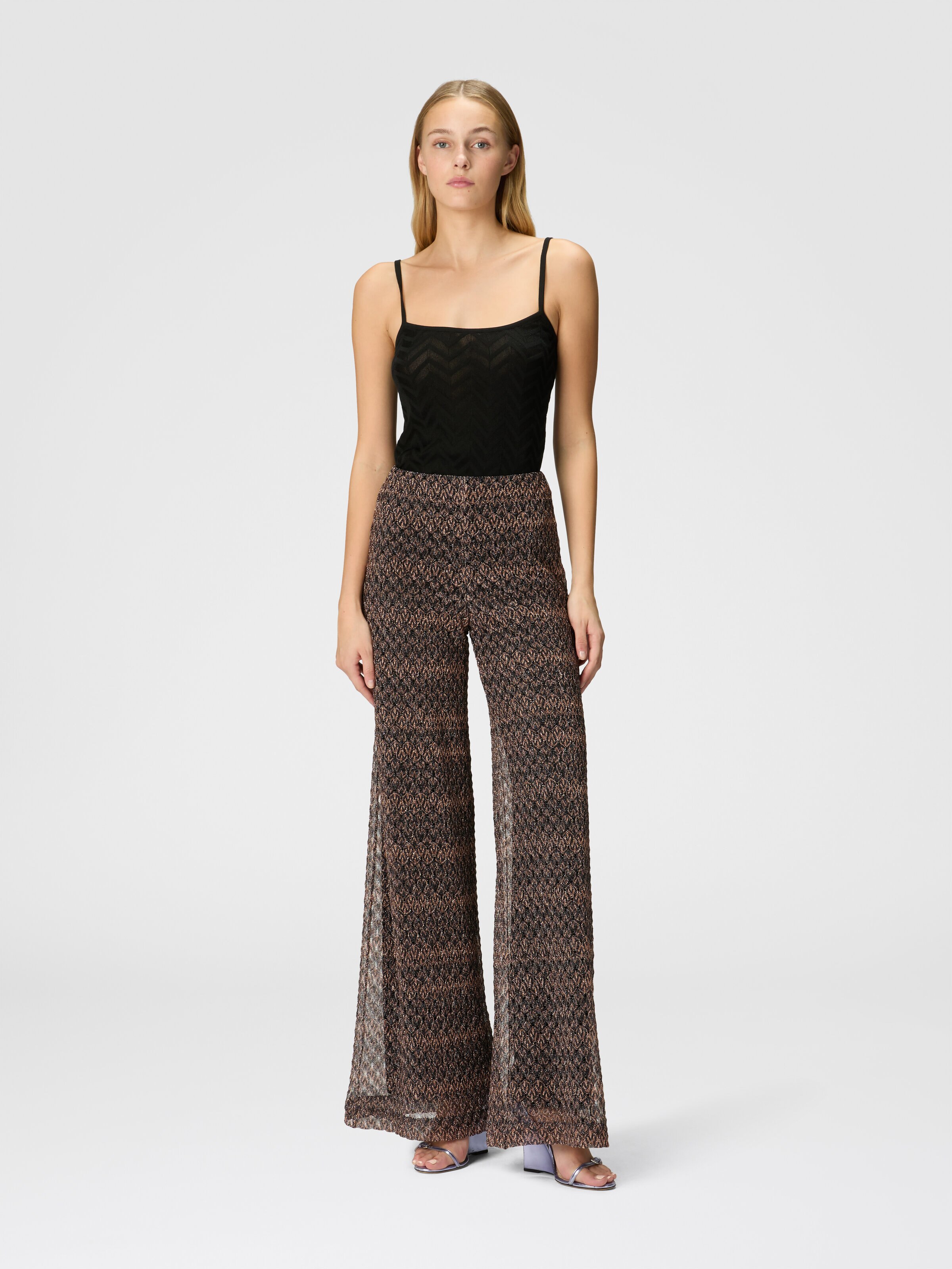 Palazzo-pants with lamé lace motif, Black & Multicoloured  - 1