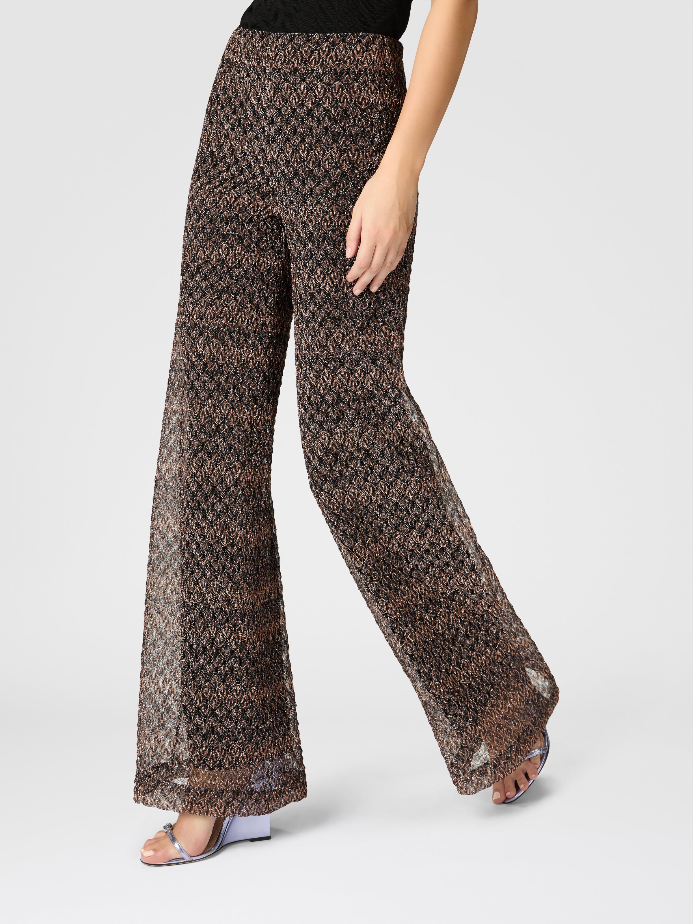 Palazzo-pants with lamé lace motif Black & Multicoloured