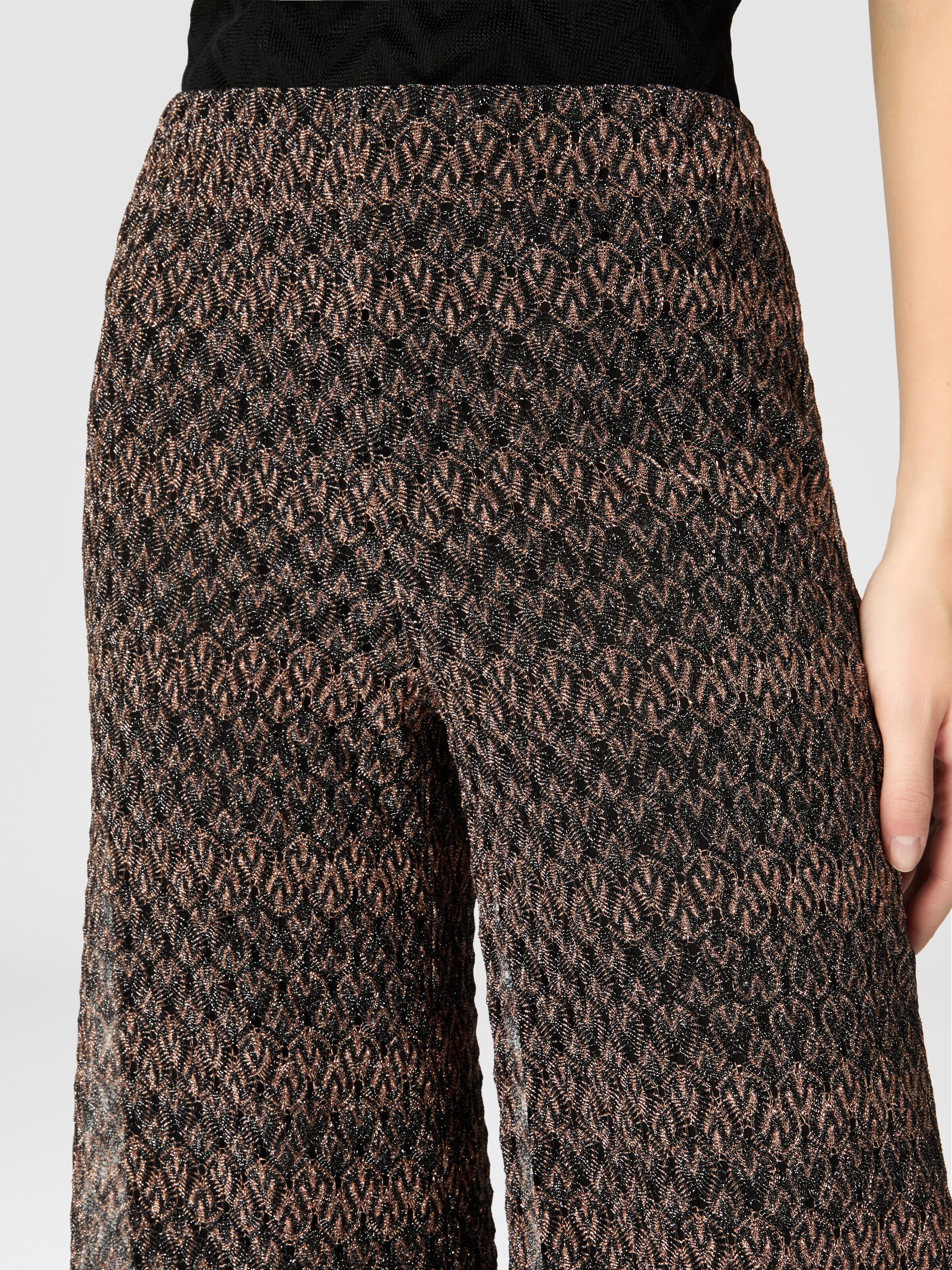 Palazzo-pants with lamé lace motif, Black & Multicoloured  - 4