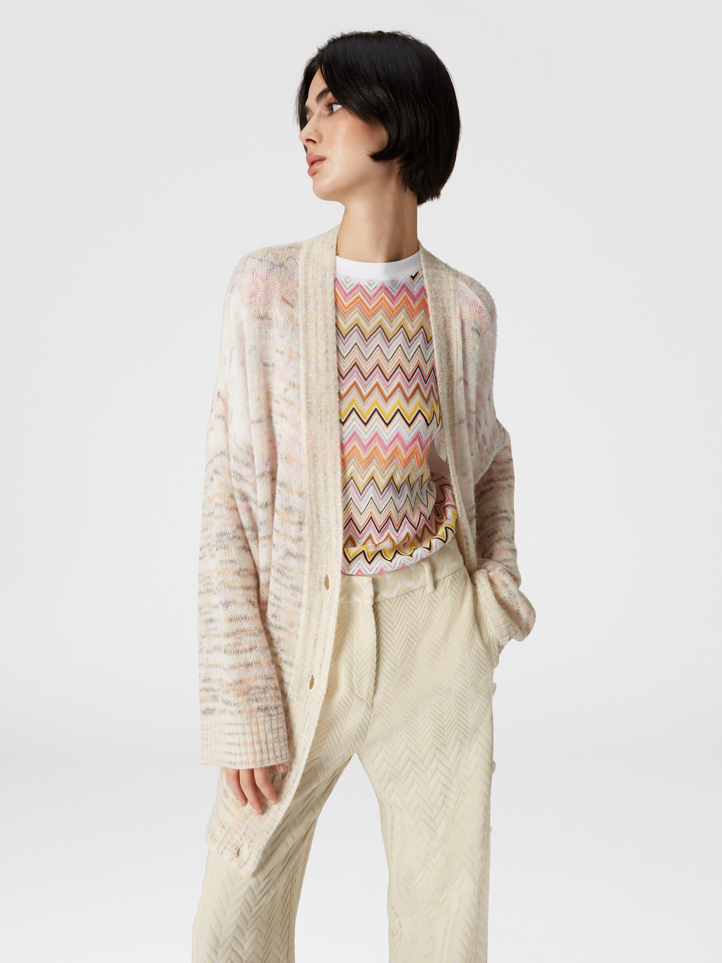 Classic zigzag cotton and viscose trousers, Grey - 3