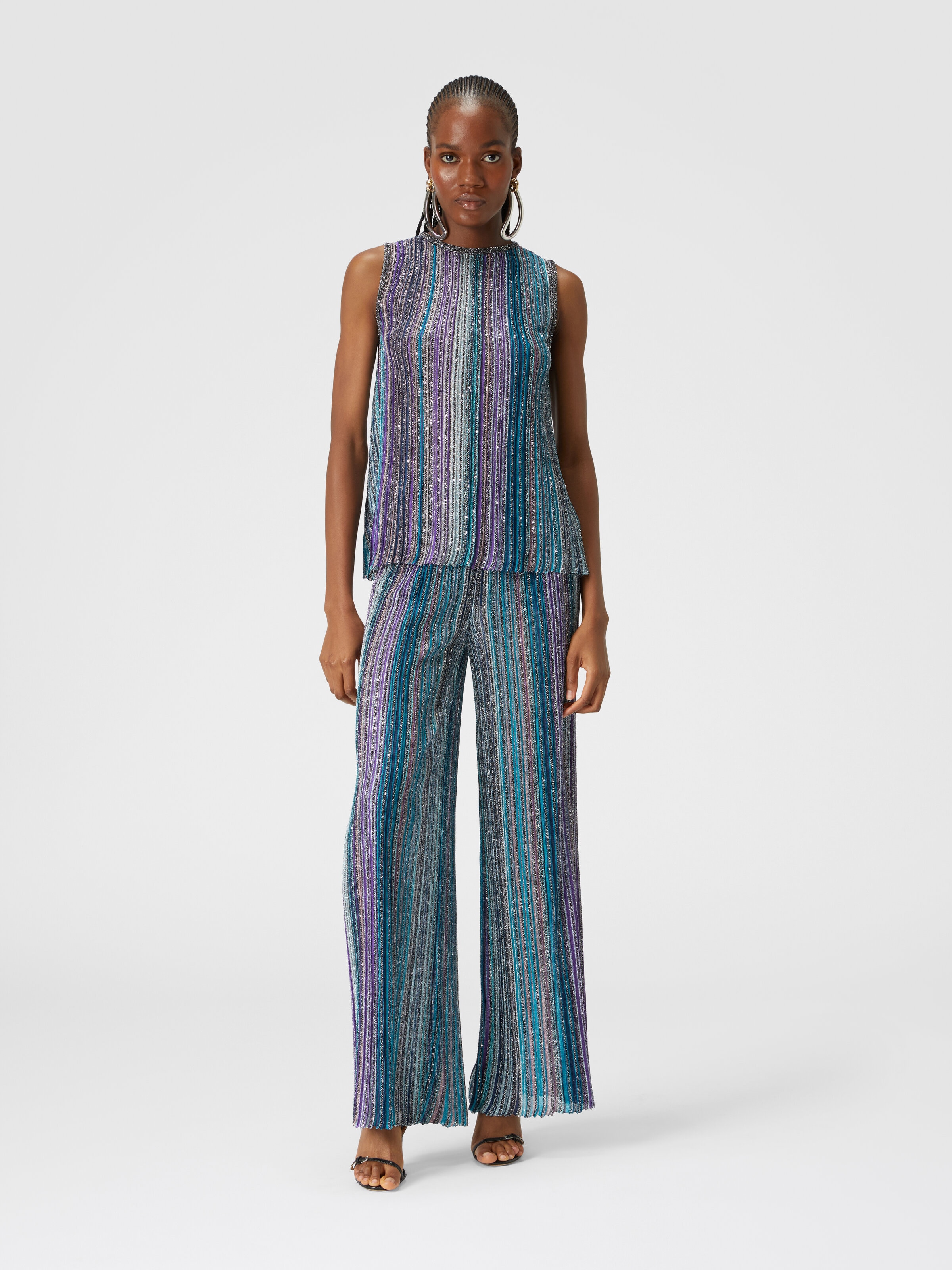 Ribbed trousers with sequins, Multicoloured  - 1