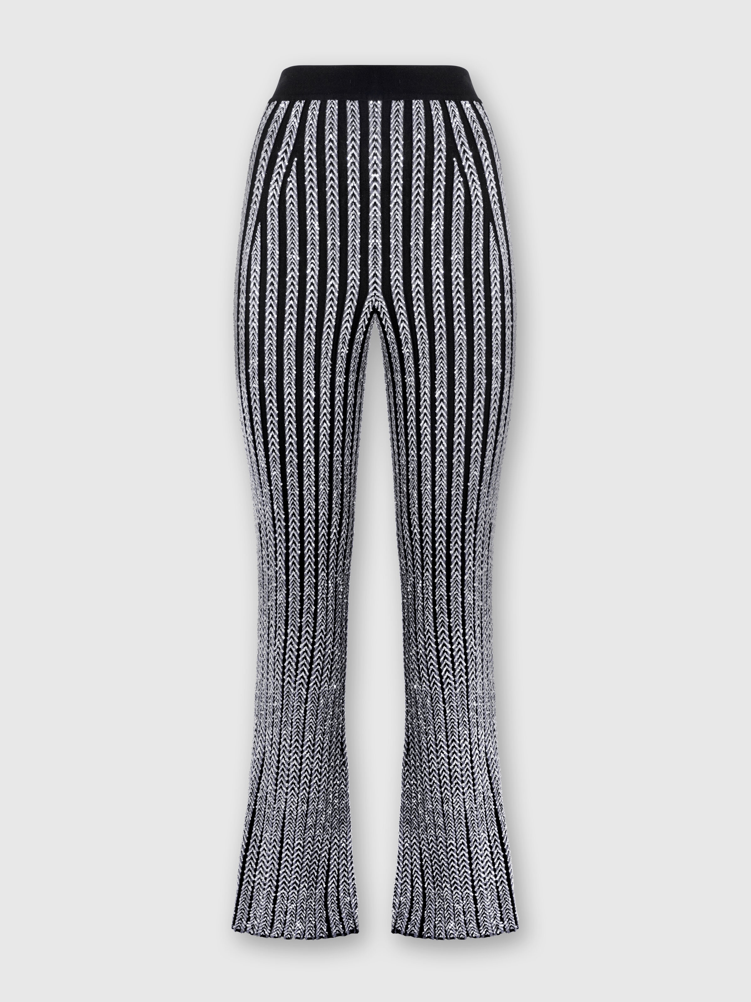 Ribbed flare zig zag trousers with sequins, Multicoloured  - 0