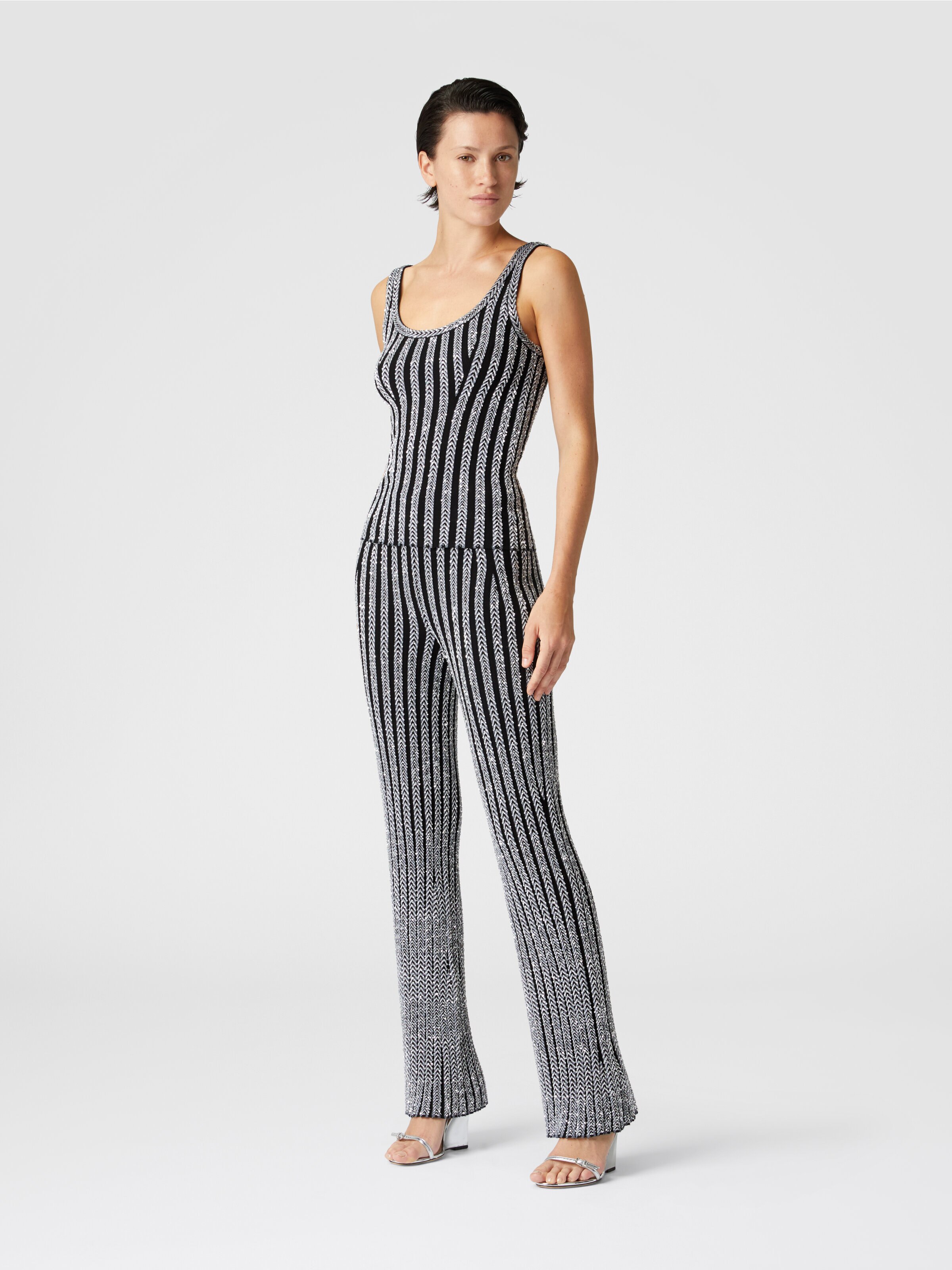 Ribbed flare zig zag trousers with sequins, Multicoloured  - 1