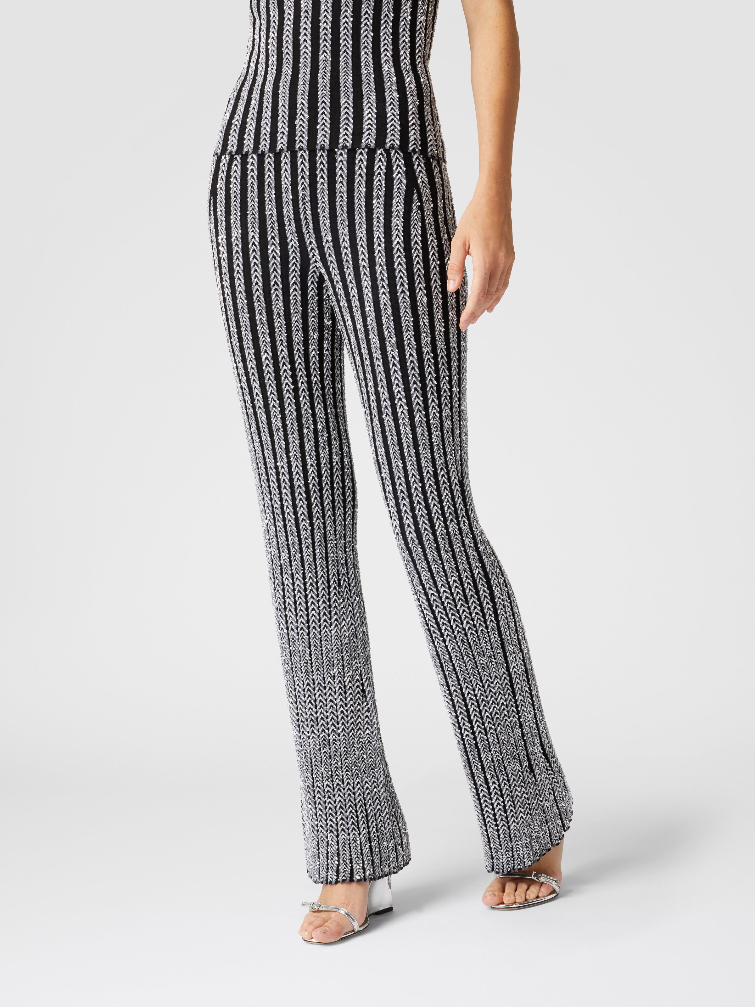 Ribbed flare zig zag trousers with sequins, Multicoloured  - 4