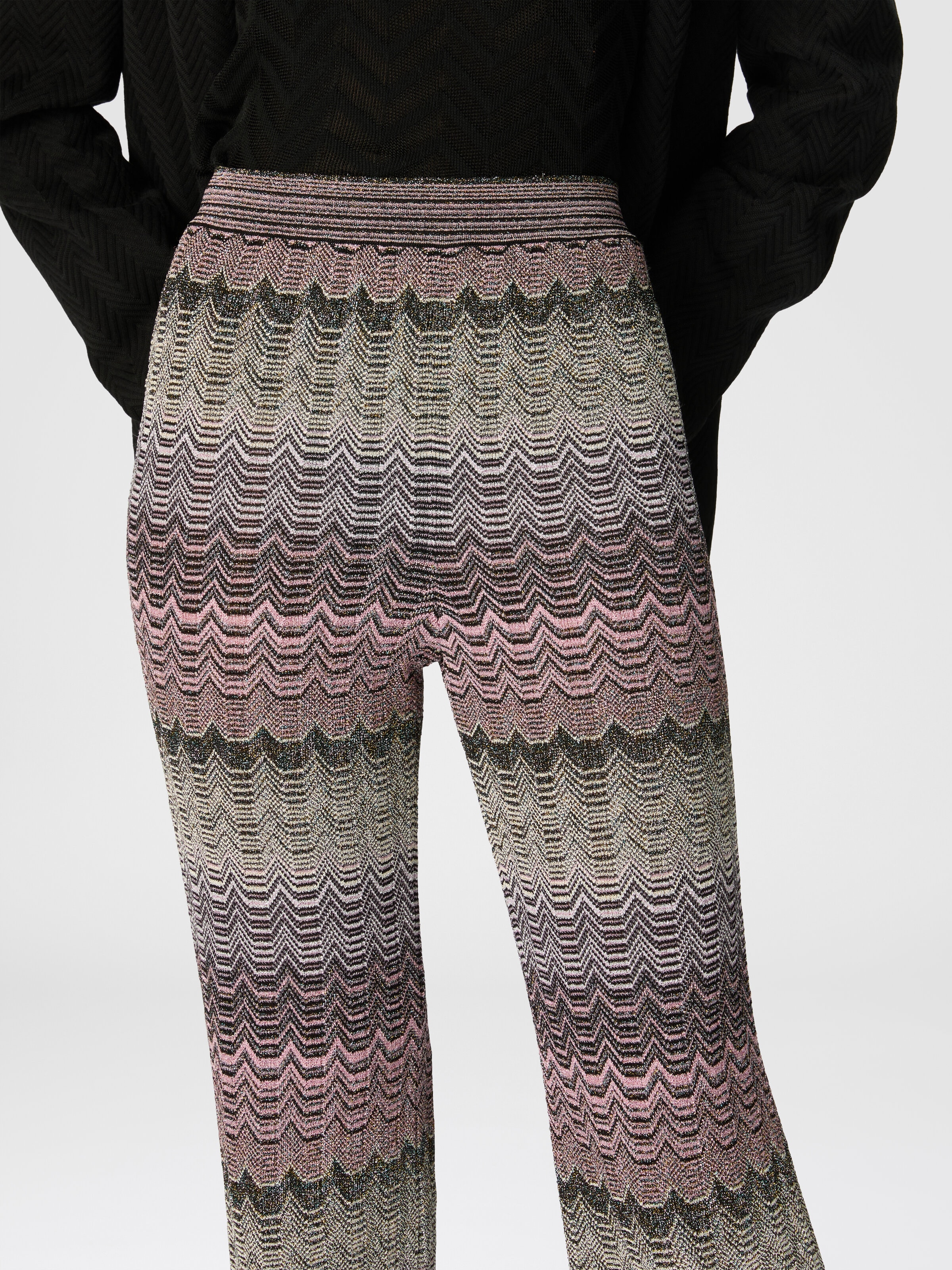 Pantalón recto con lamé en zigzag con estampado de reflejos, Multicolor  - 4