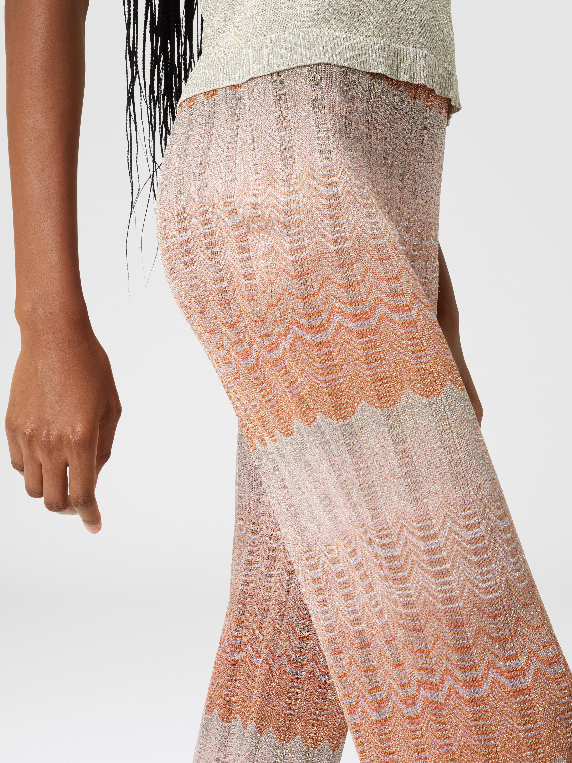 Straight trousers with glare-patterned zig zag lamé, Multicoloured  - 4