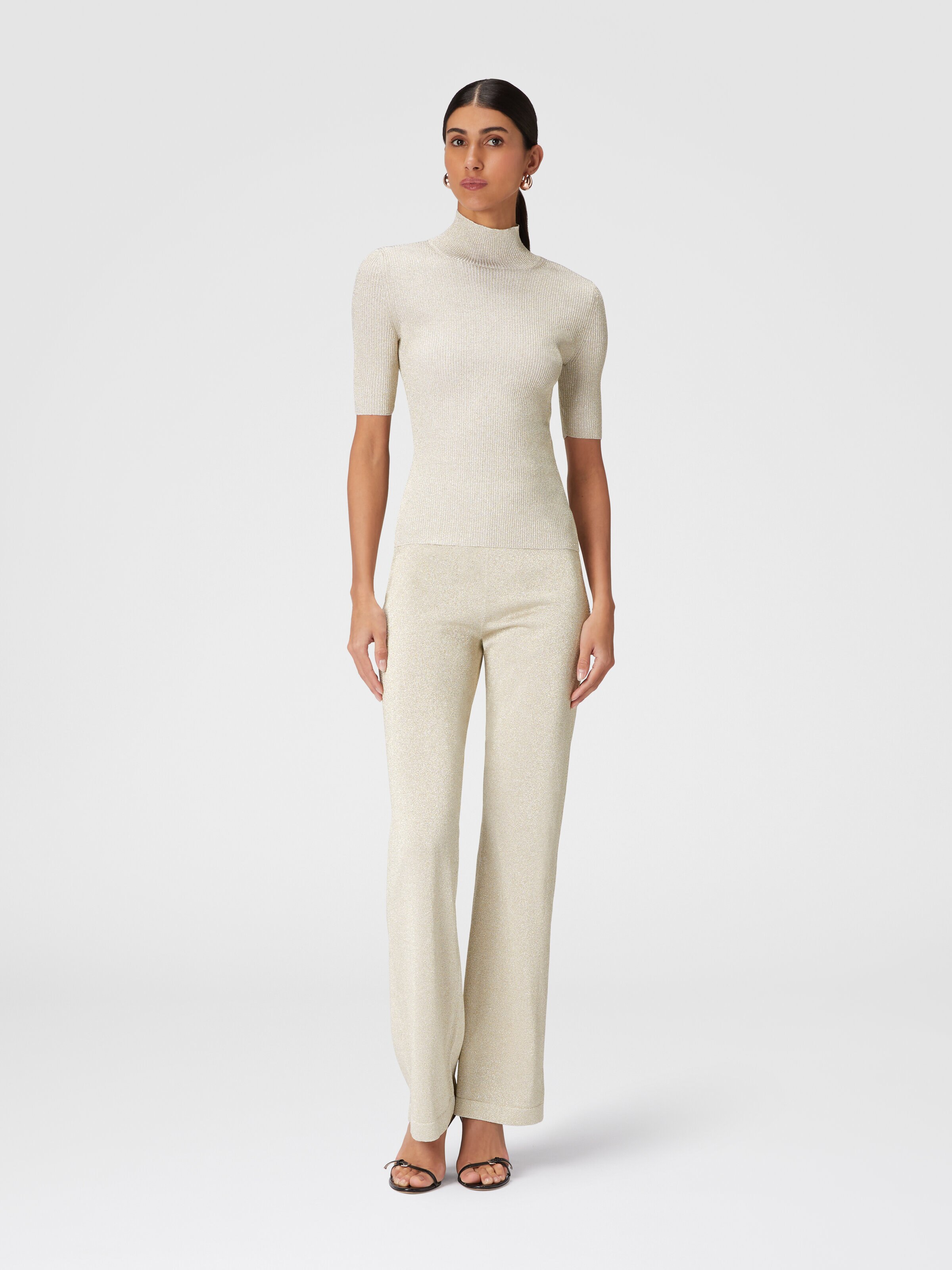 Pantalon droit en viscose effet pailleté, Blanc & Or - 1