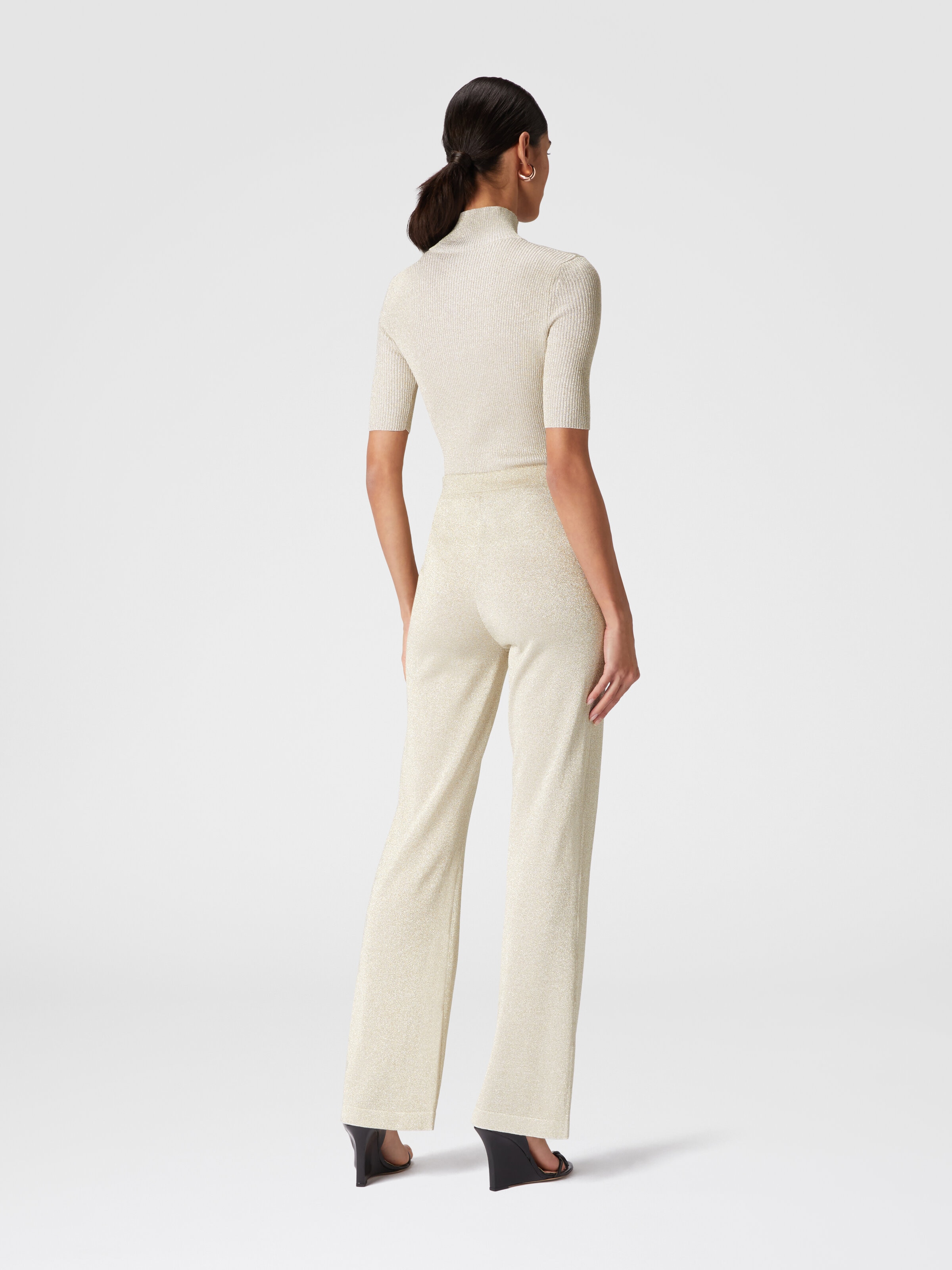 Pantalon droit en viscose effet pailleté, Blanc & Or - 2